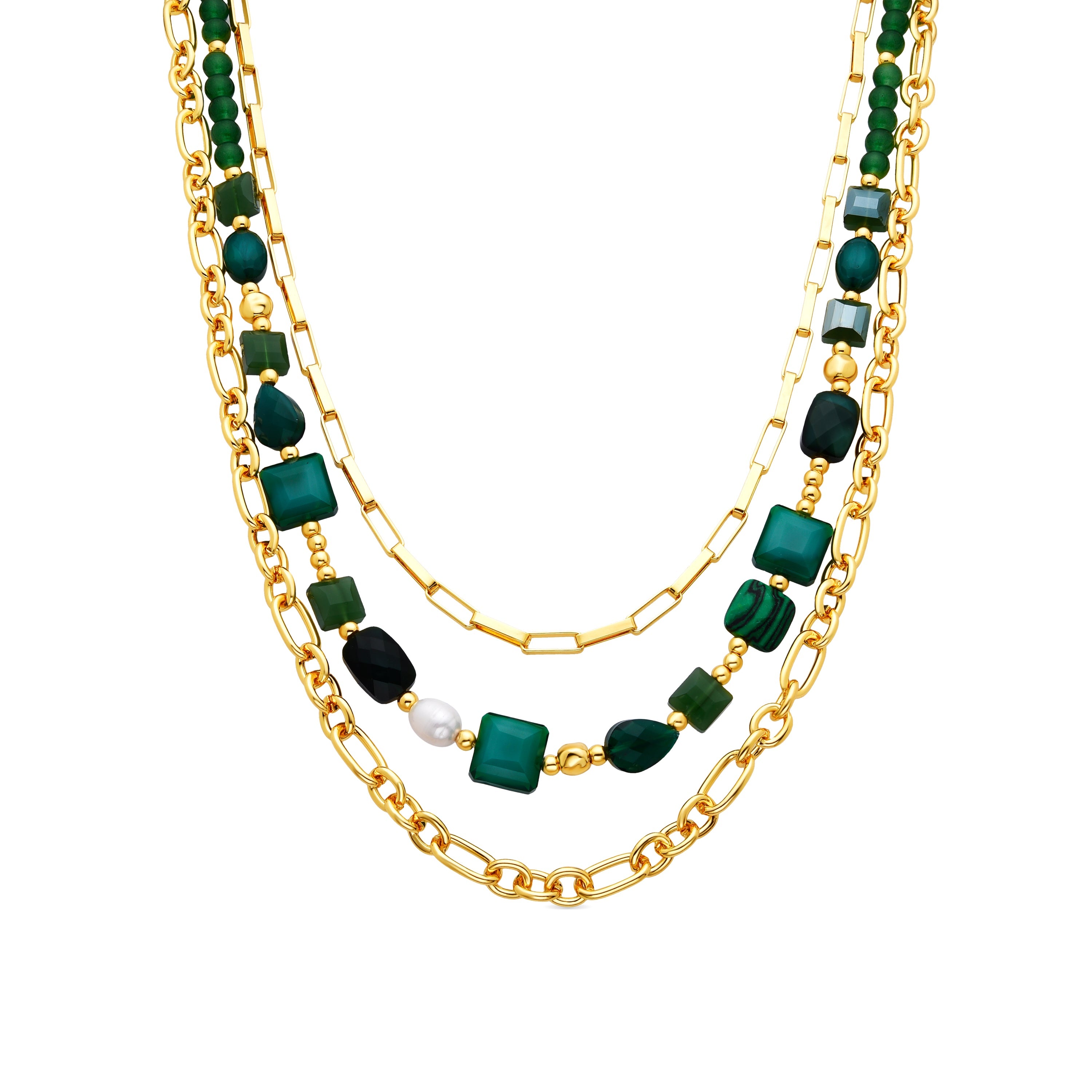 18k Yellow Gold Finished Necklace and Green Resin - Nyste