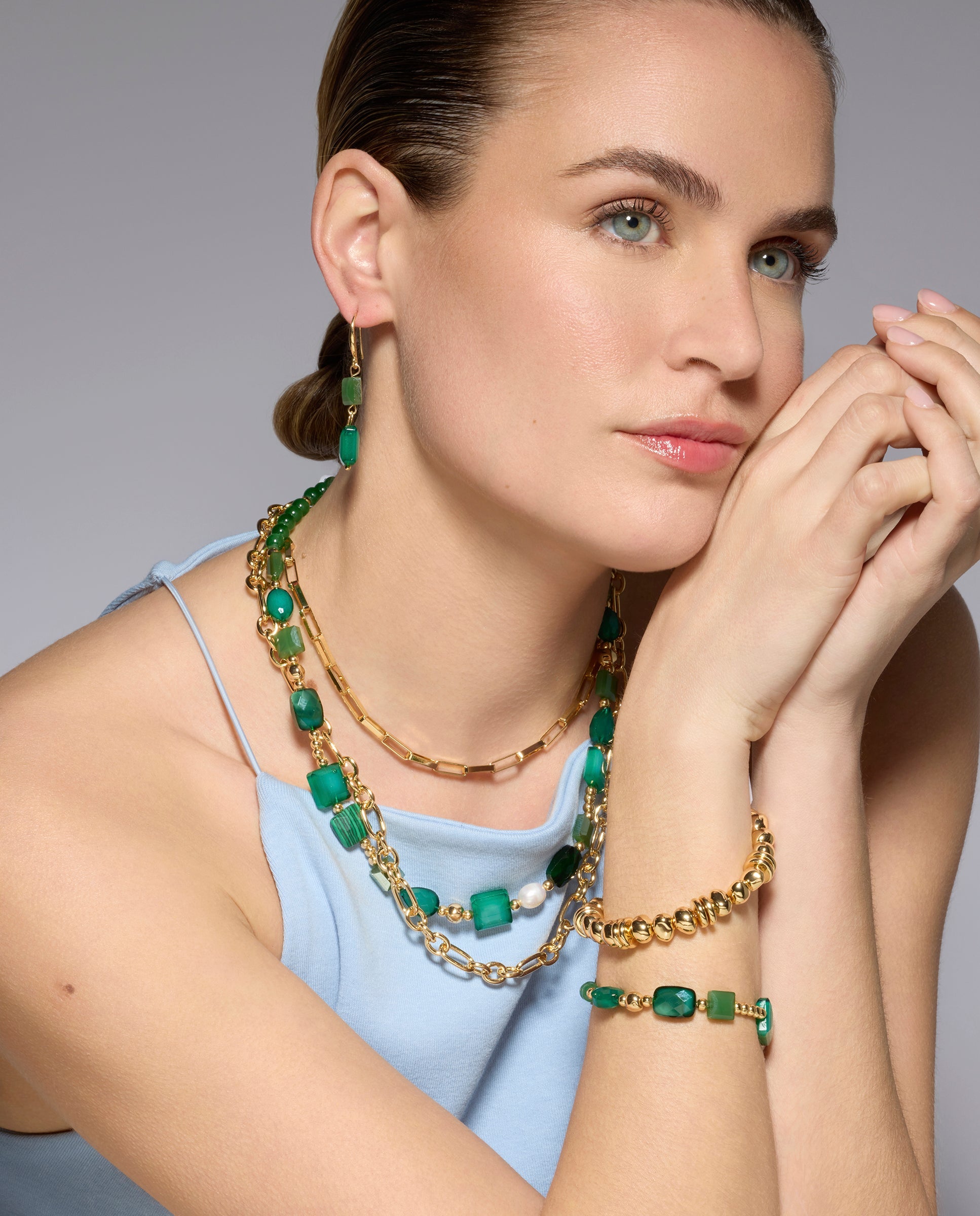 18k Yellow Gold Finished Necklace and Green Resin - Nyste
