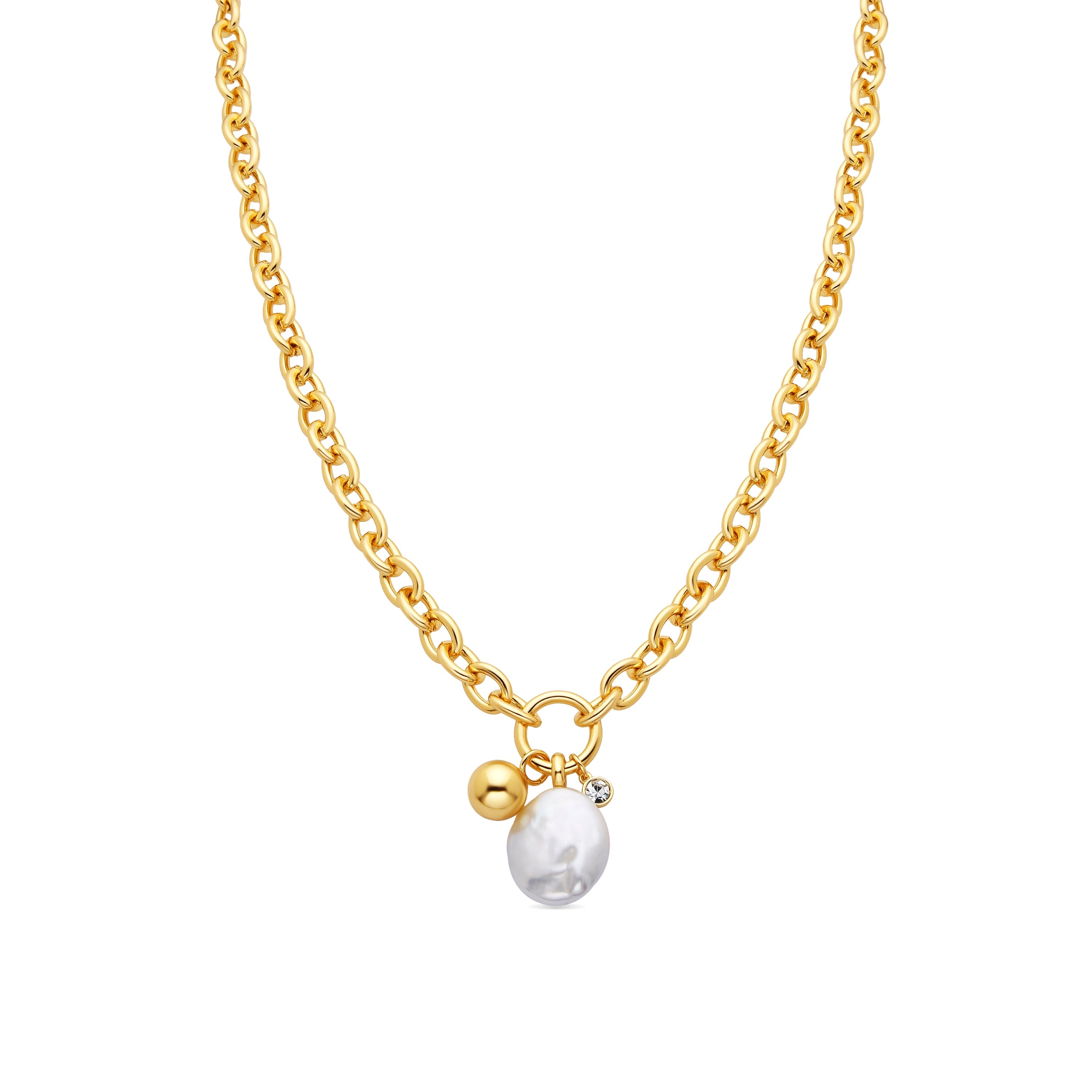 Collier en or jaune 18k et perle blanche - Rinwe