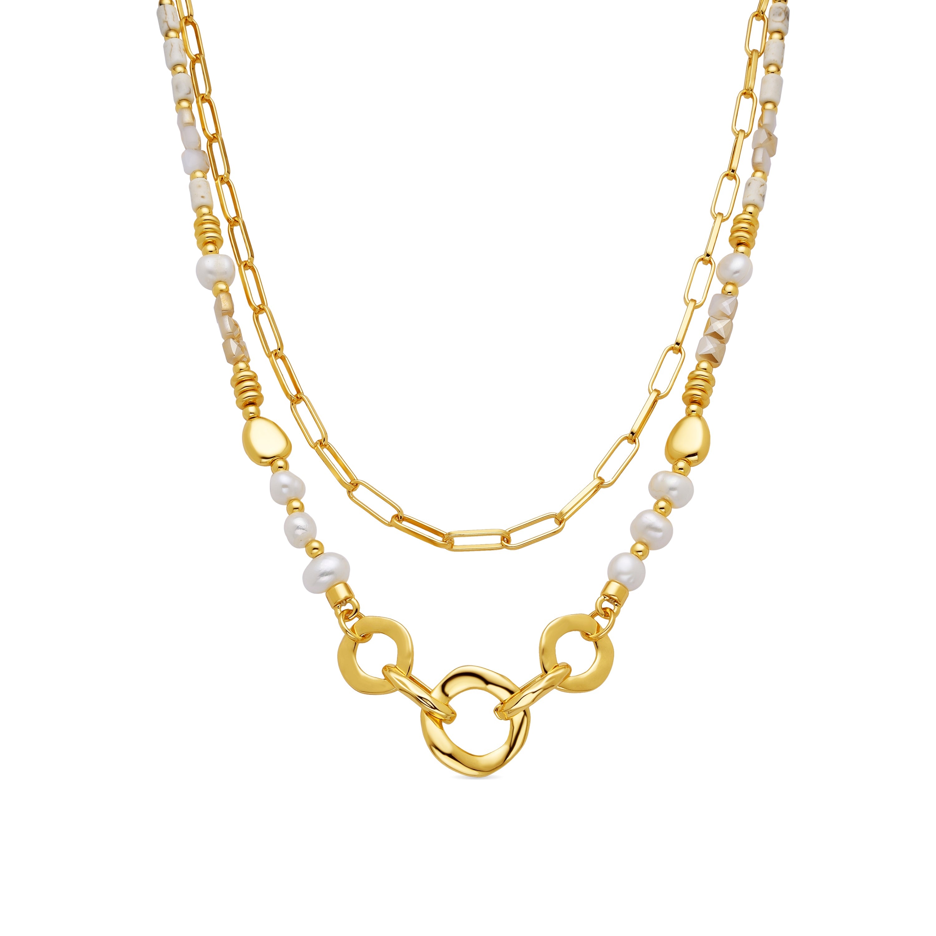 Collier en or jaune 18k et perle blanche - Diriki