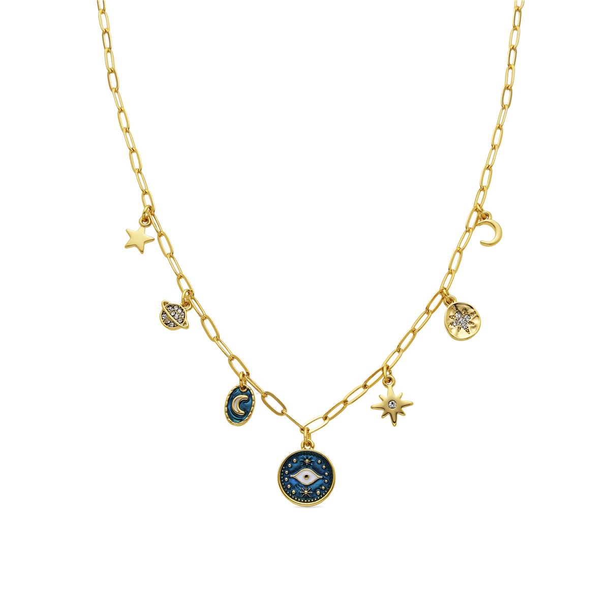 18k Yellow Gold Finished Necklace and Blue Resin - Wiwik