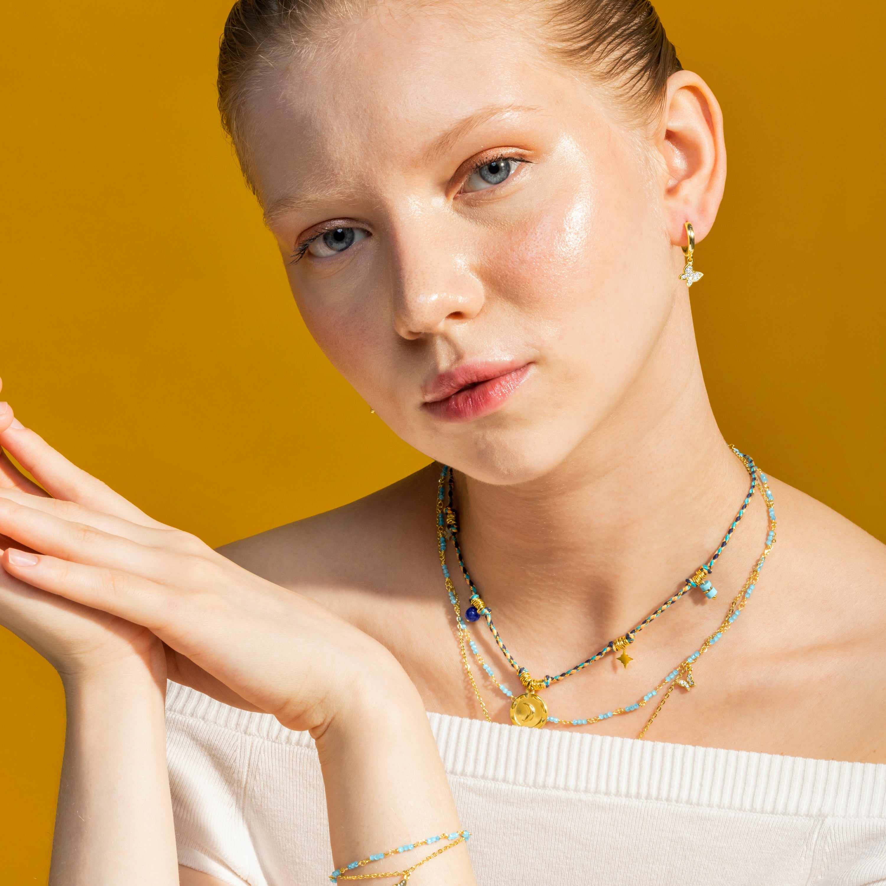Collana con Cristallo Blu finitura oro 18k - Zinli