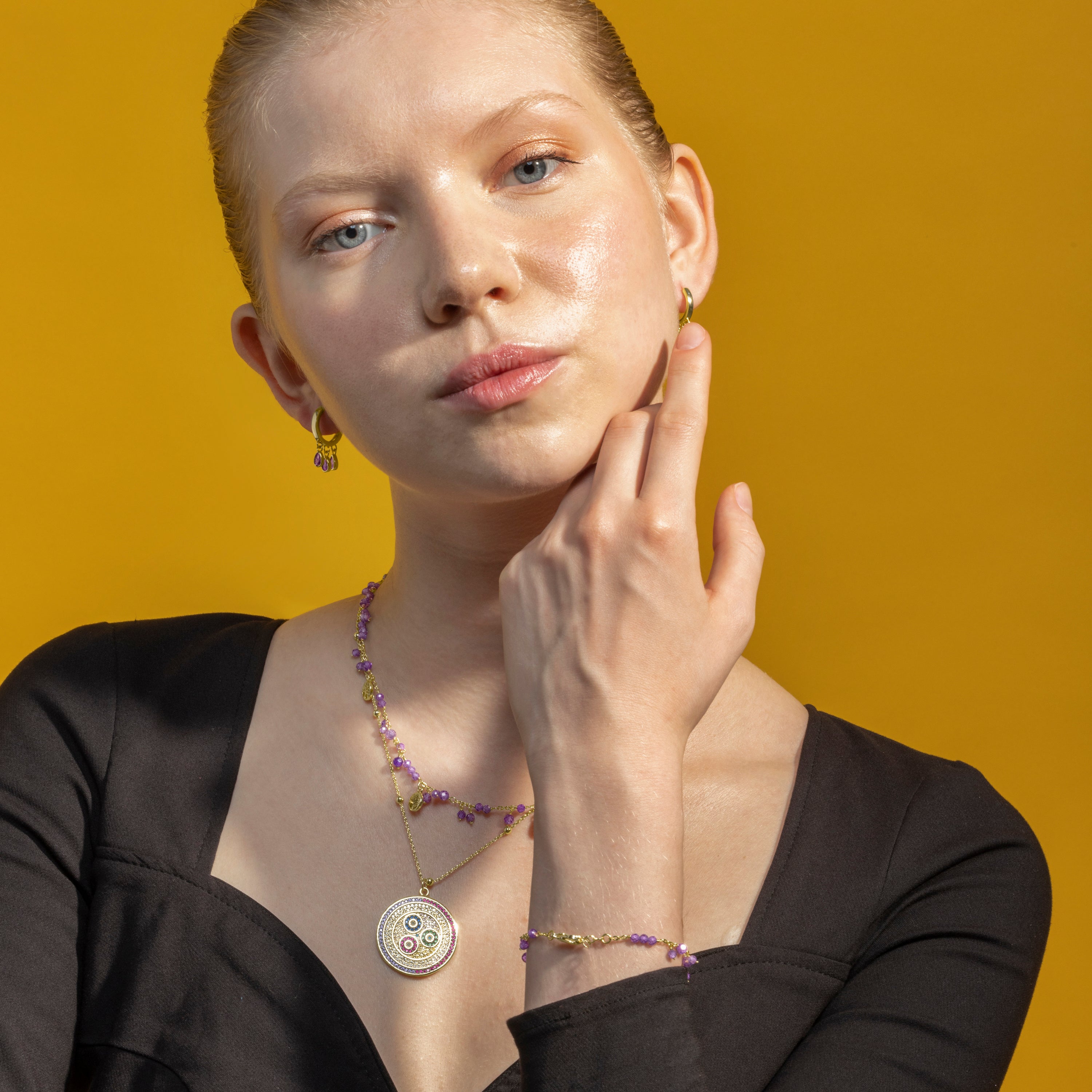 Collana con Cristallo Viola finitura oro 18k - Totez
