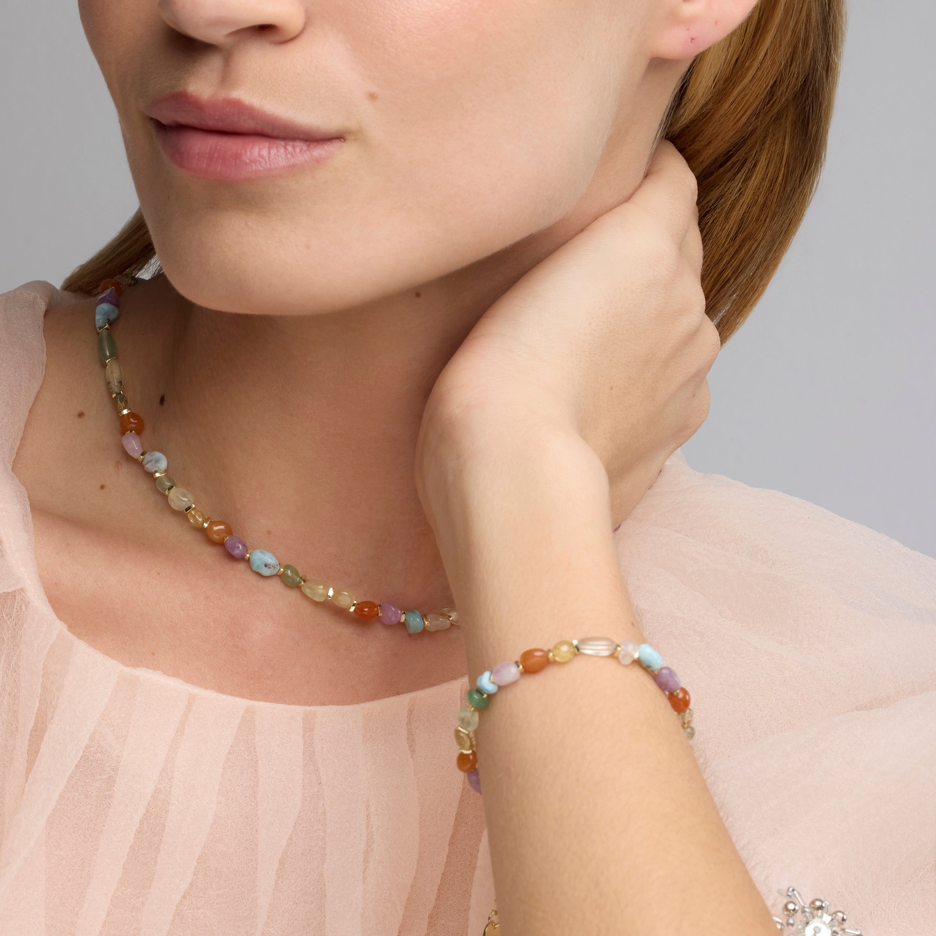 18k Yellow Gold Finished Necklace with Multicolor Natural Stone - Terma