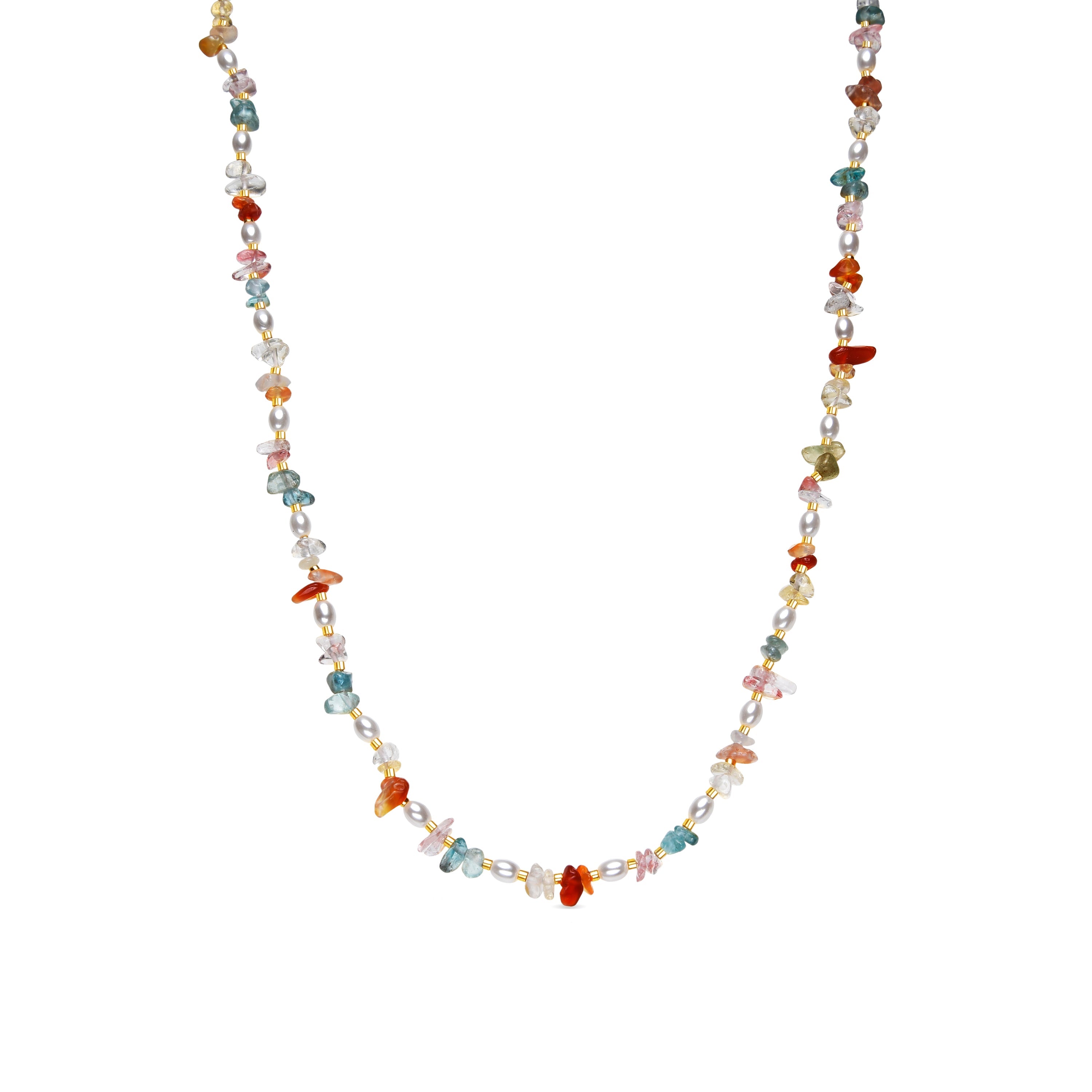 18k Yellow Gold Finished Necklace with Multicolor Natural Stone - Wenfa