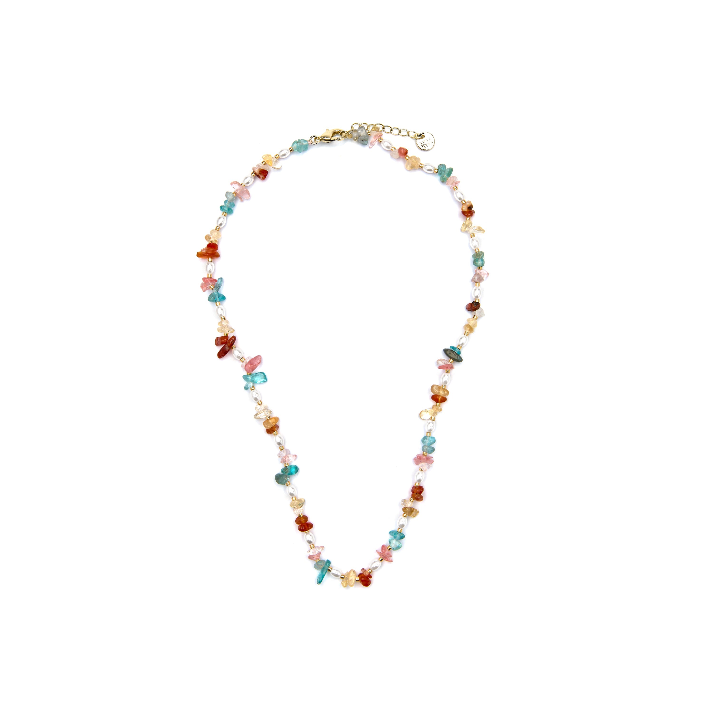 18k Yellow Gold Finished Necklace with Multicolor Natural Stone - Wenfa