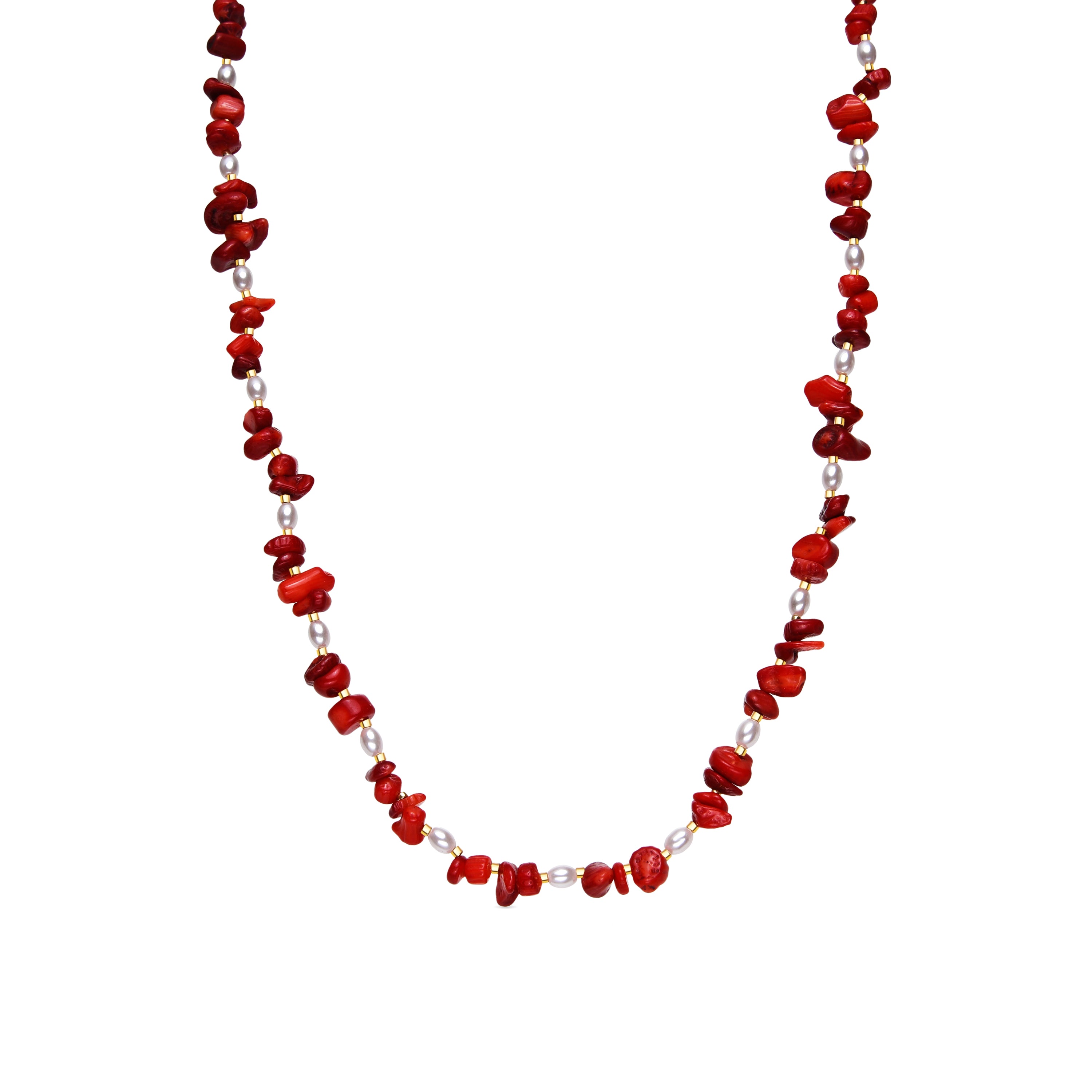 18k Yellow Gold and Coral Finished Necklace - Wenfa