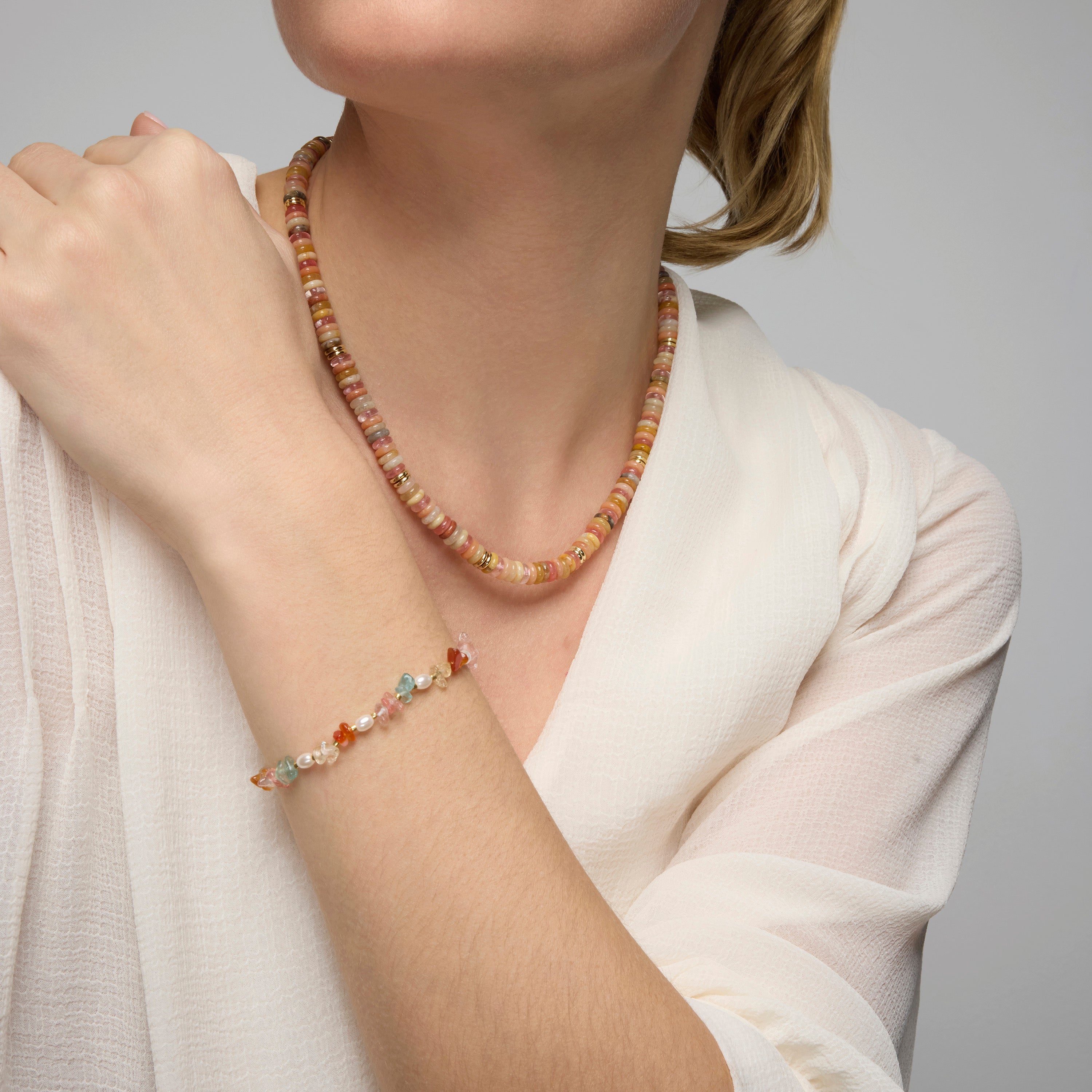 18k Yellow Gold Finished Necklace with Multicolor Natural Stone - Onisu
