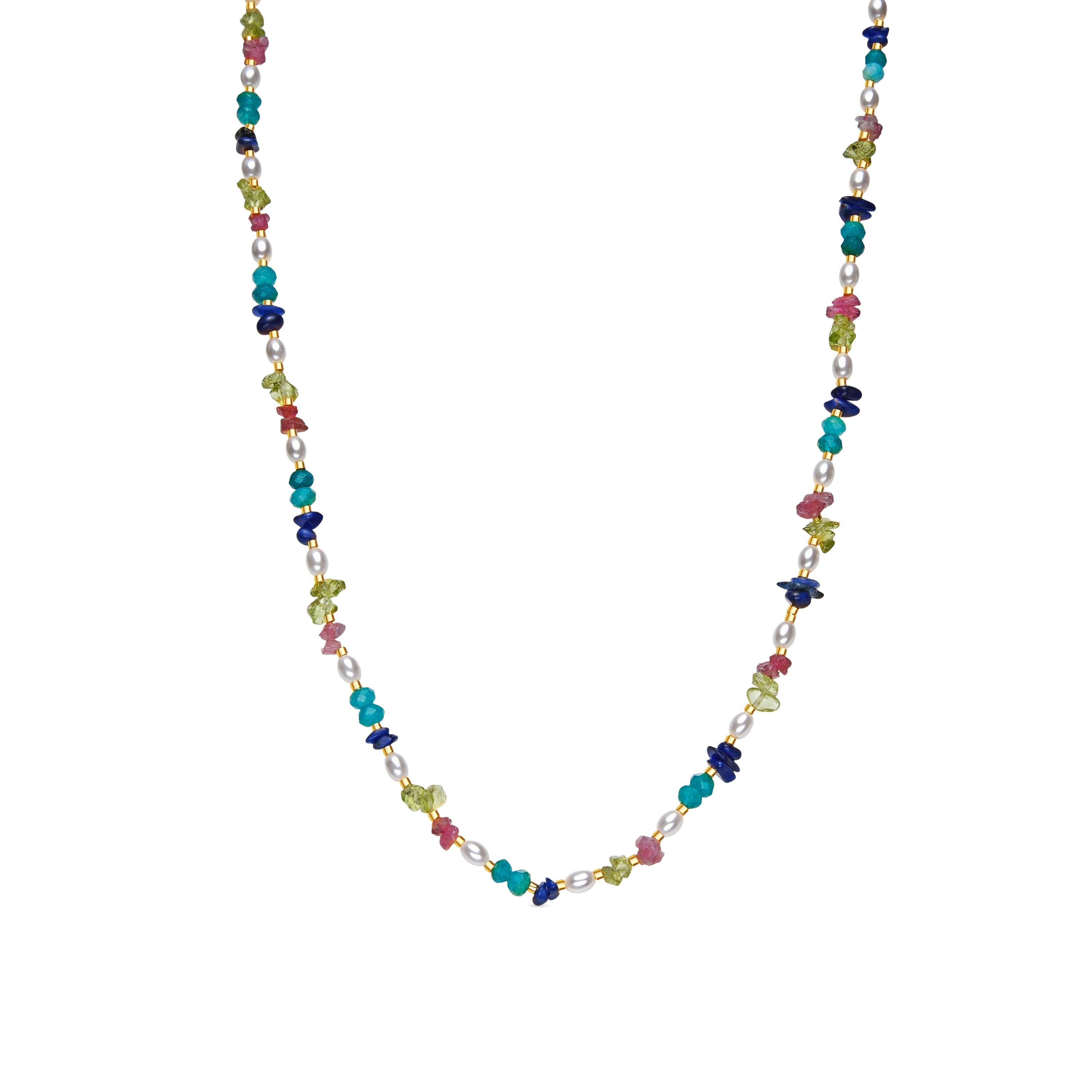 18k Yellow Gold Finished Necklace with Multicolor Natural Stone - Onisu