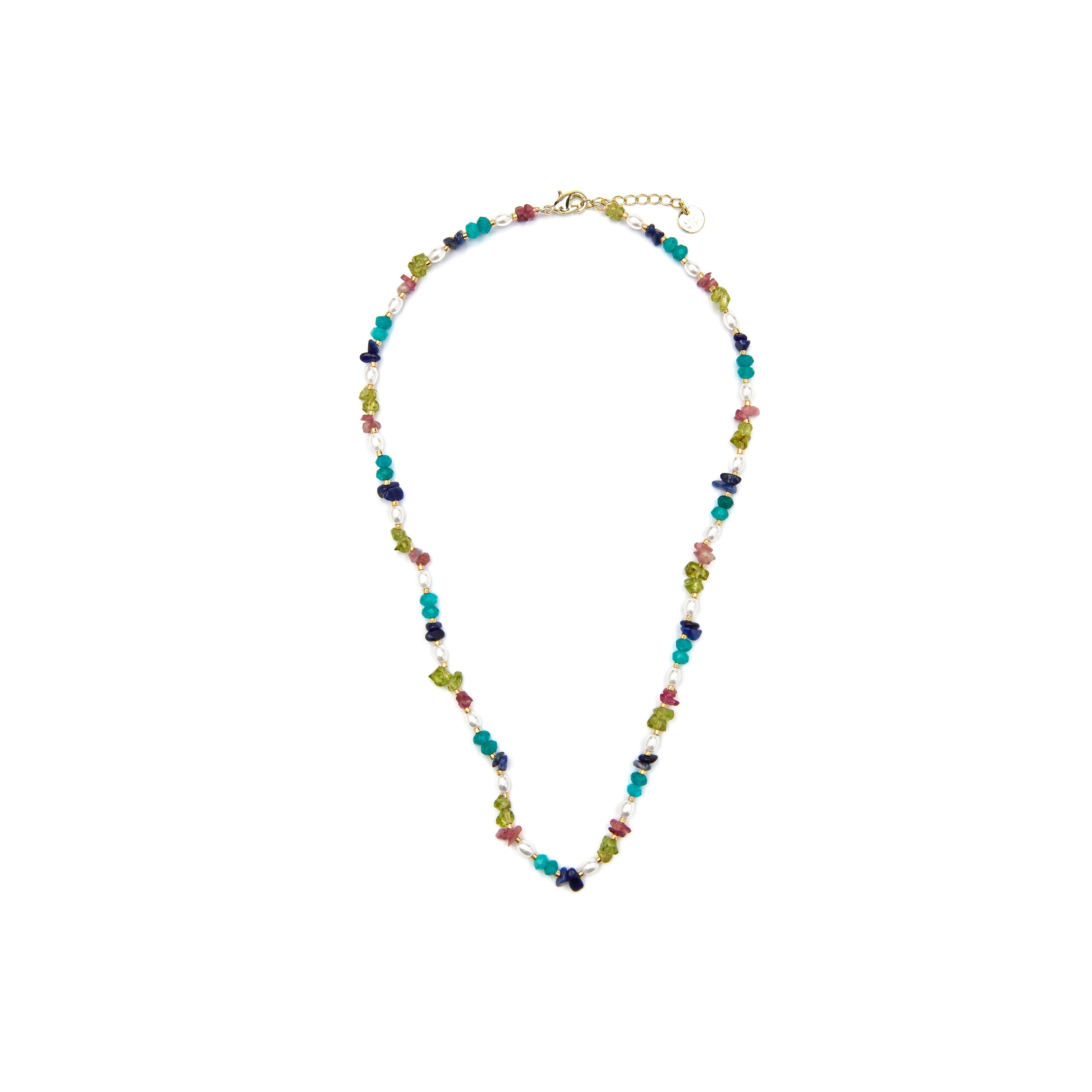 18k Yellow Gold Finished Necklace with Multicolor Natural Stone - Onisu
