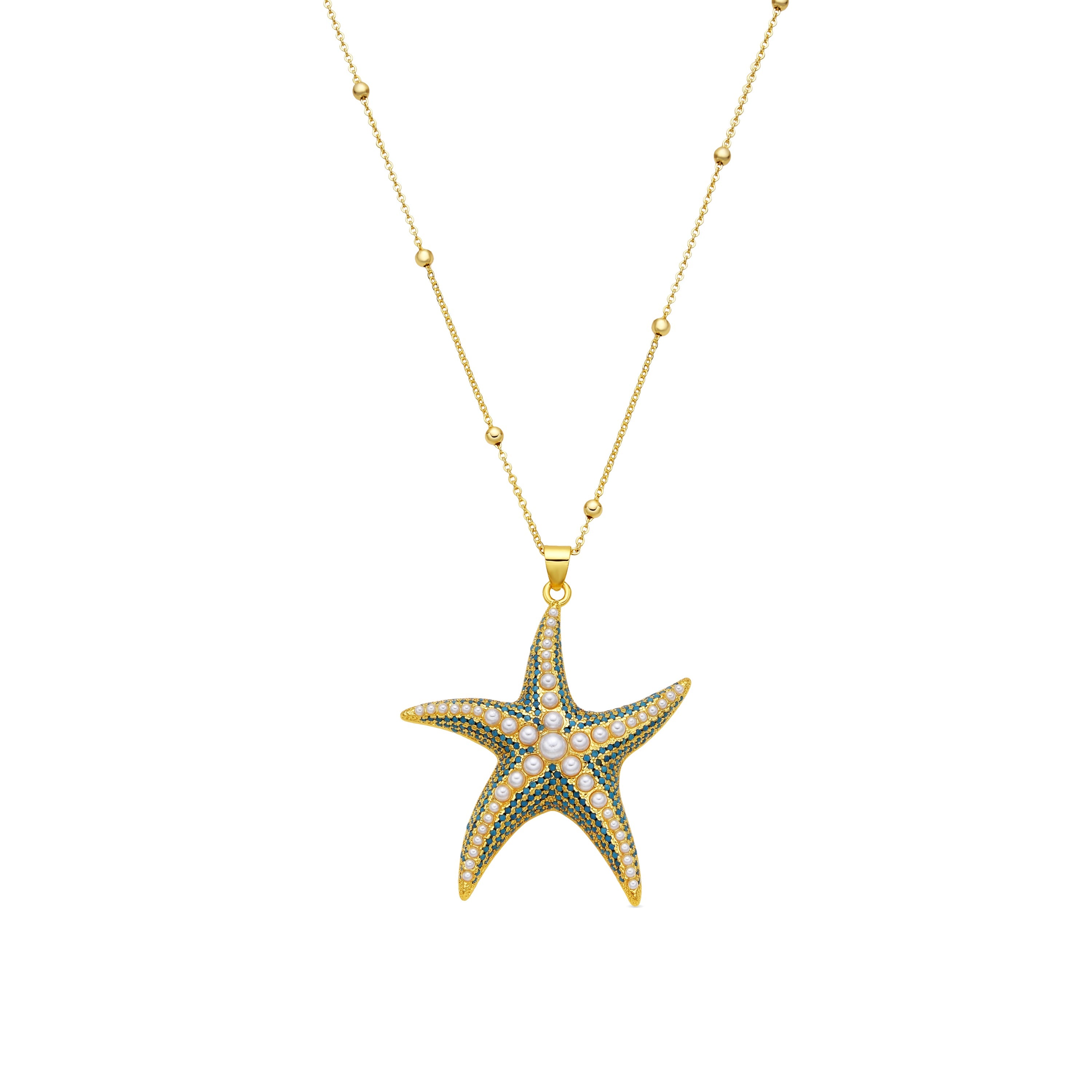 18k Yellow Gold Finished Necklace with White Pearl - Ruko