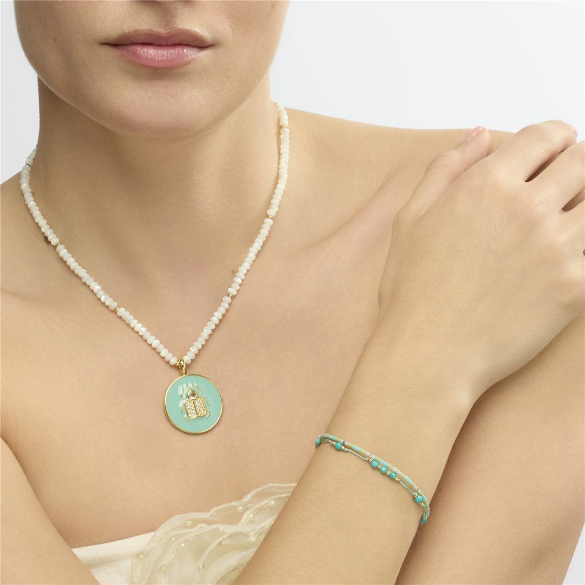 18k Yellow Gold Finished Necklace and White Mother-of-Pearl - Adea