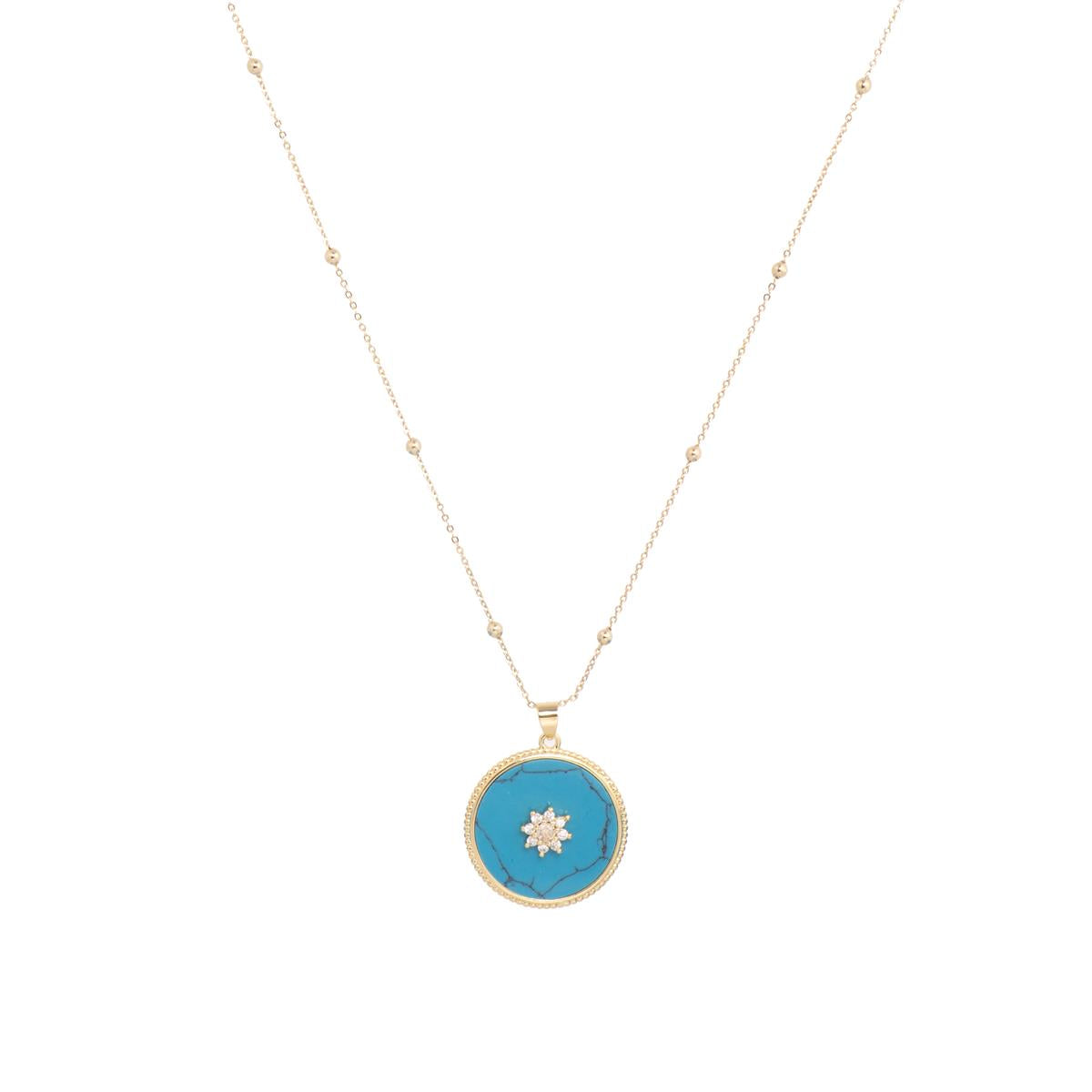 18k Yellow Gold Finished Necklace and Turquoise - Salks