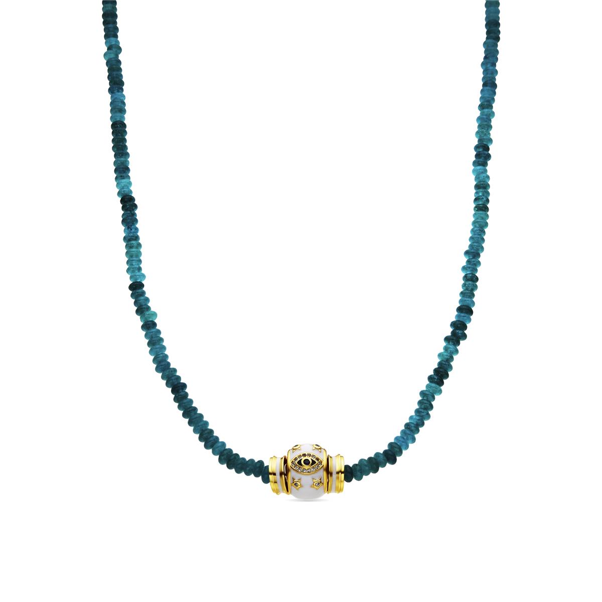 18k Yellow Gold Finished Necklace and Green Jade - Hamco