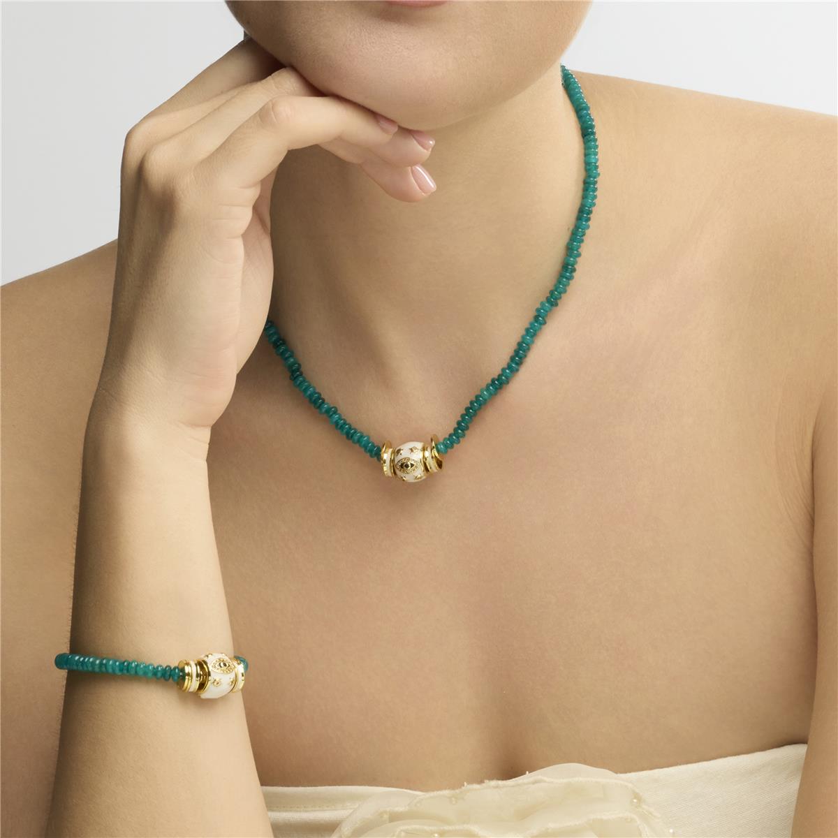 18k Yellow Gold Finished Necklace and Green Jade - Hamco