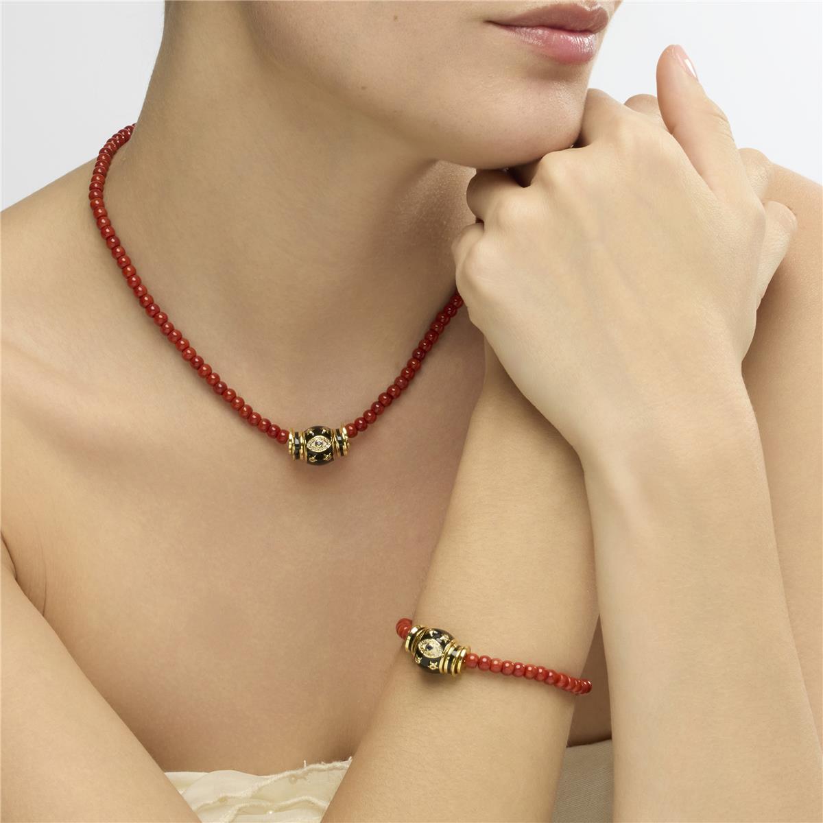 Collar acabado oro amarillo de 18k y Coral - Hamco
