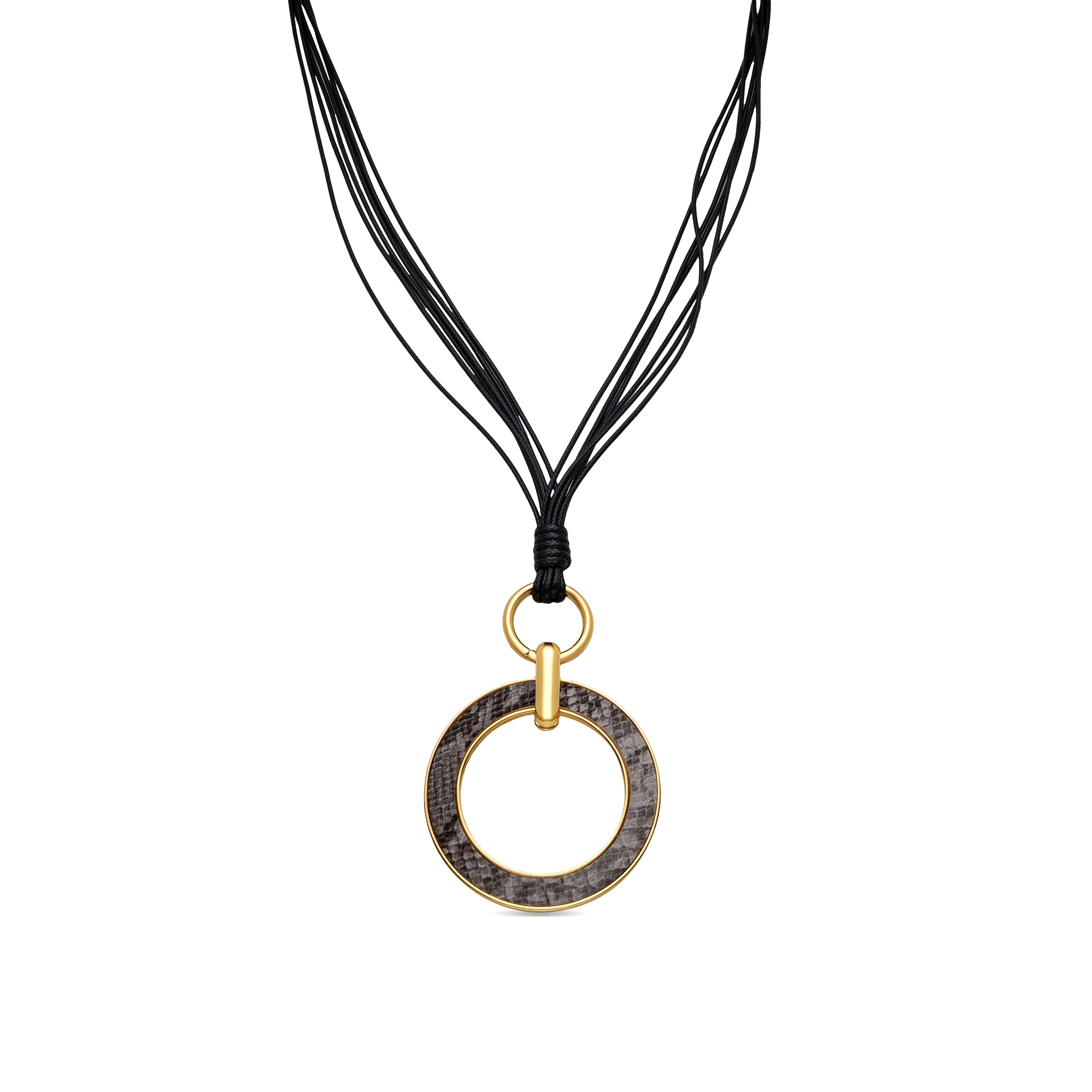 Collar de Cuero Negro acabado en oro amarillo 18K - Phiae
