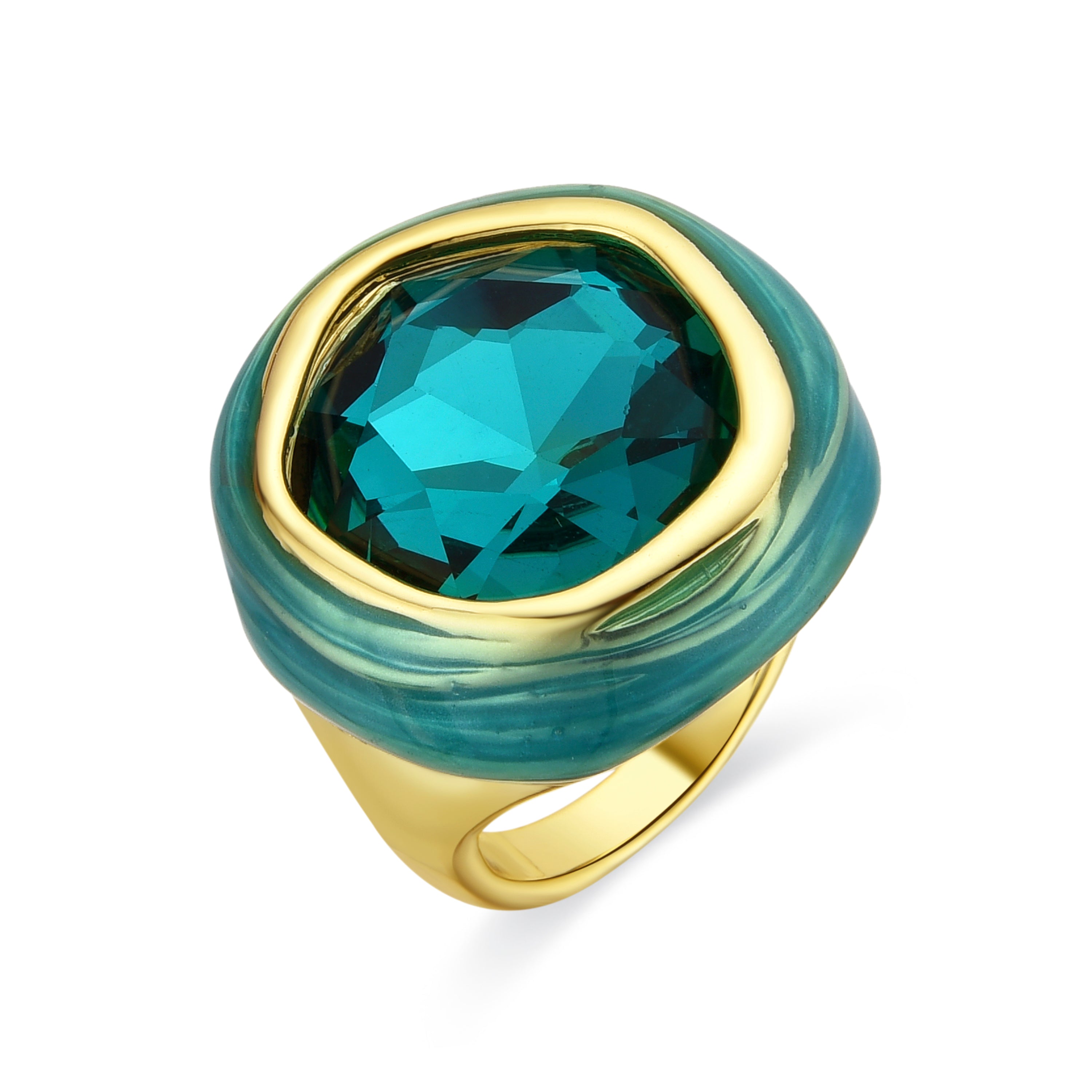 Bague en or jaune 18k et quartz hydrothermal vert Paraiba - Mantis