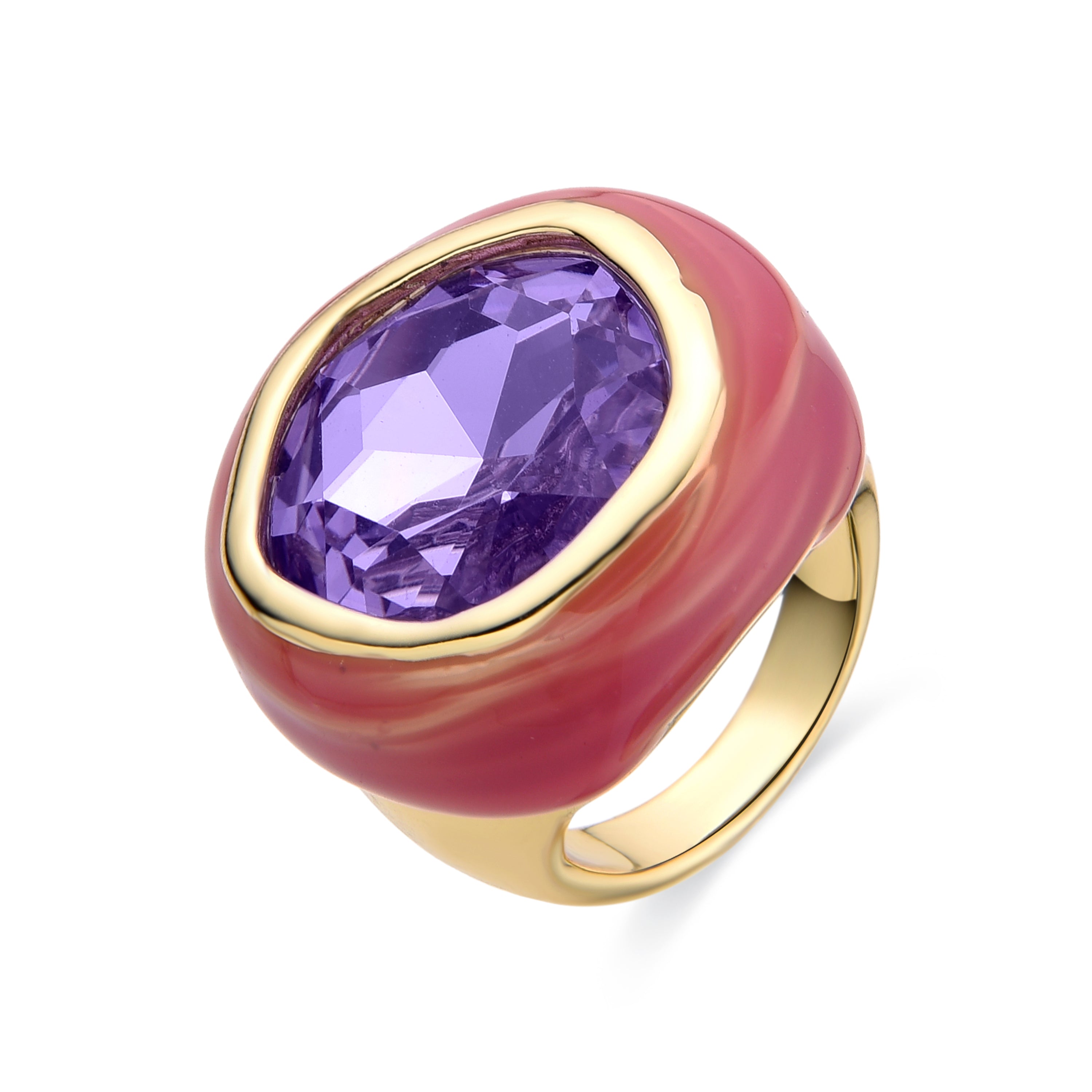 Bague en Cristal Violet finie en or jaune 18K - Mantis