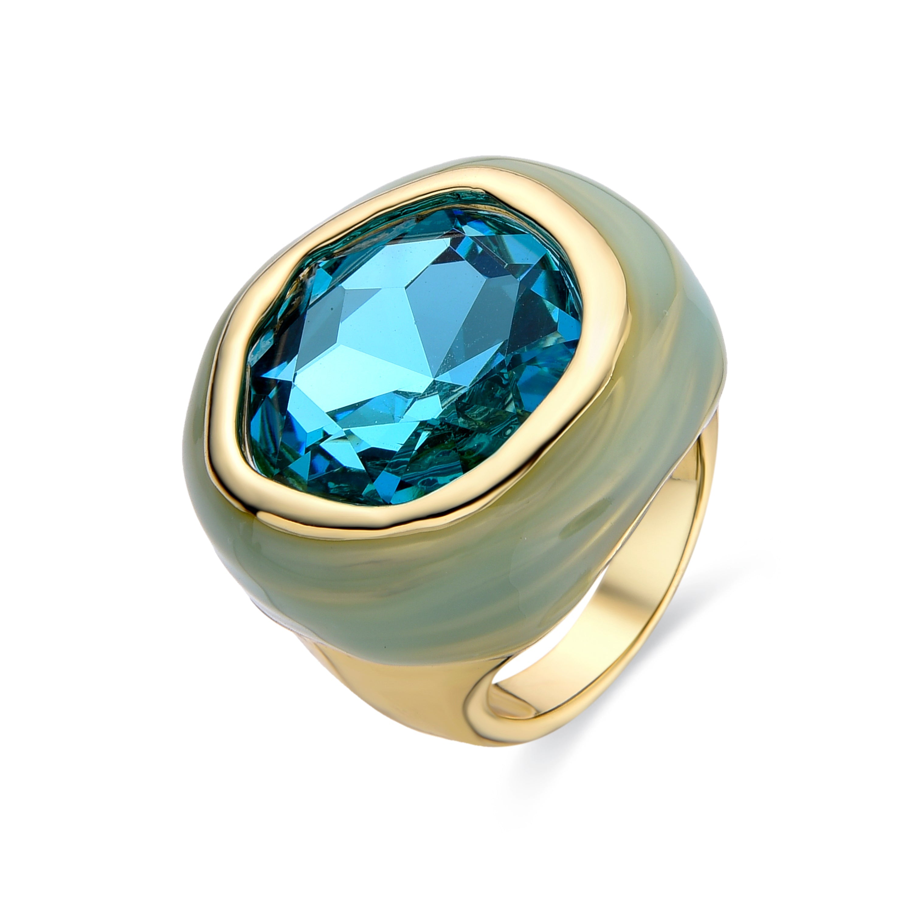 Bague en Cristal Vert finie en or jaune 18K - Mantis