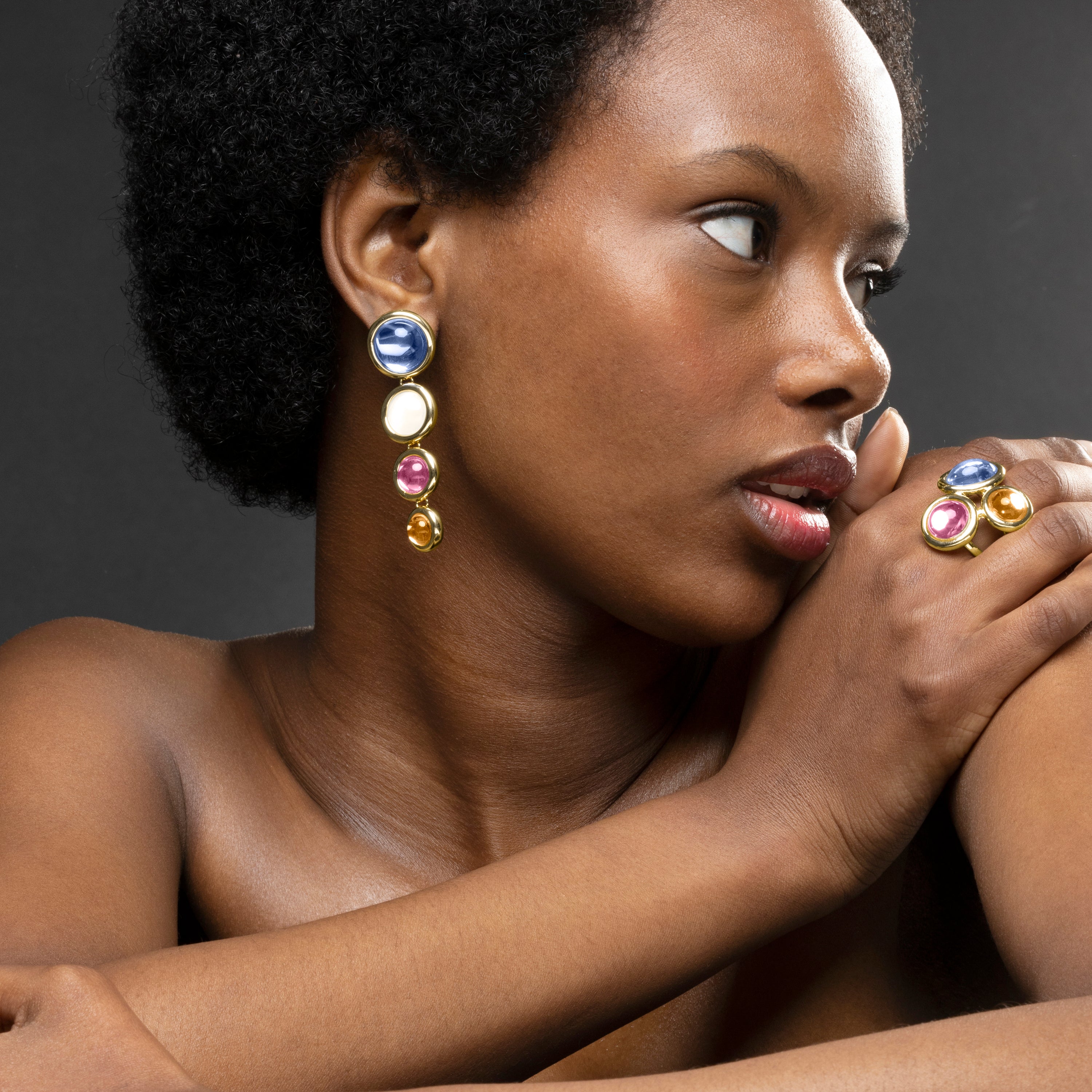 Bague en Cristal Multicolore finition or jaune 18K - Longki