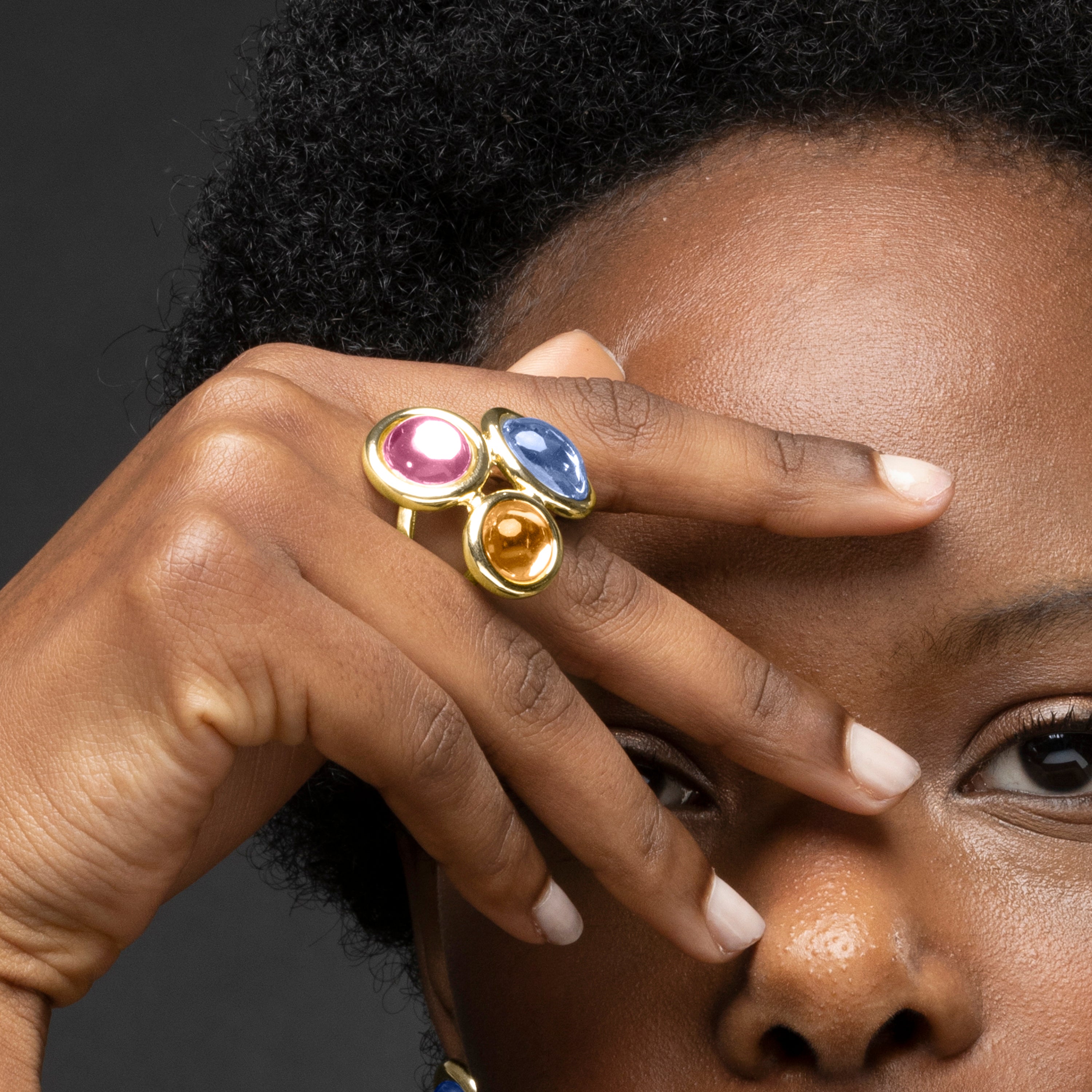 Bague en Cristal Multicolore finition or jaune 18K - Longki