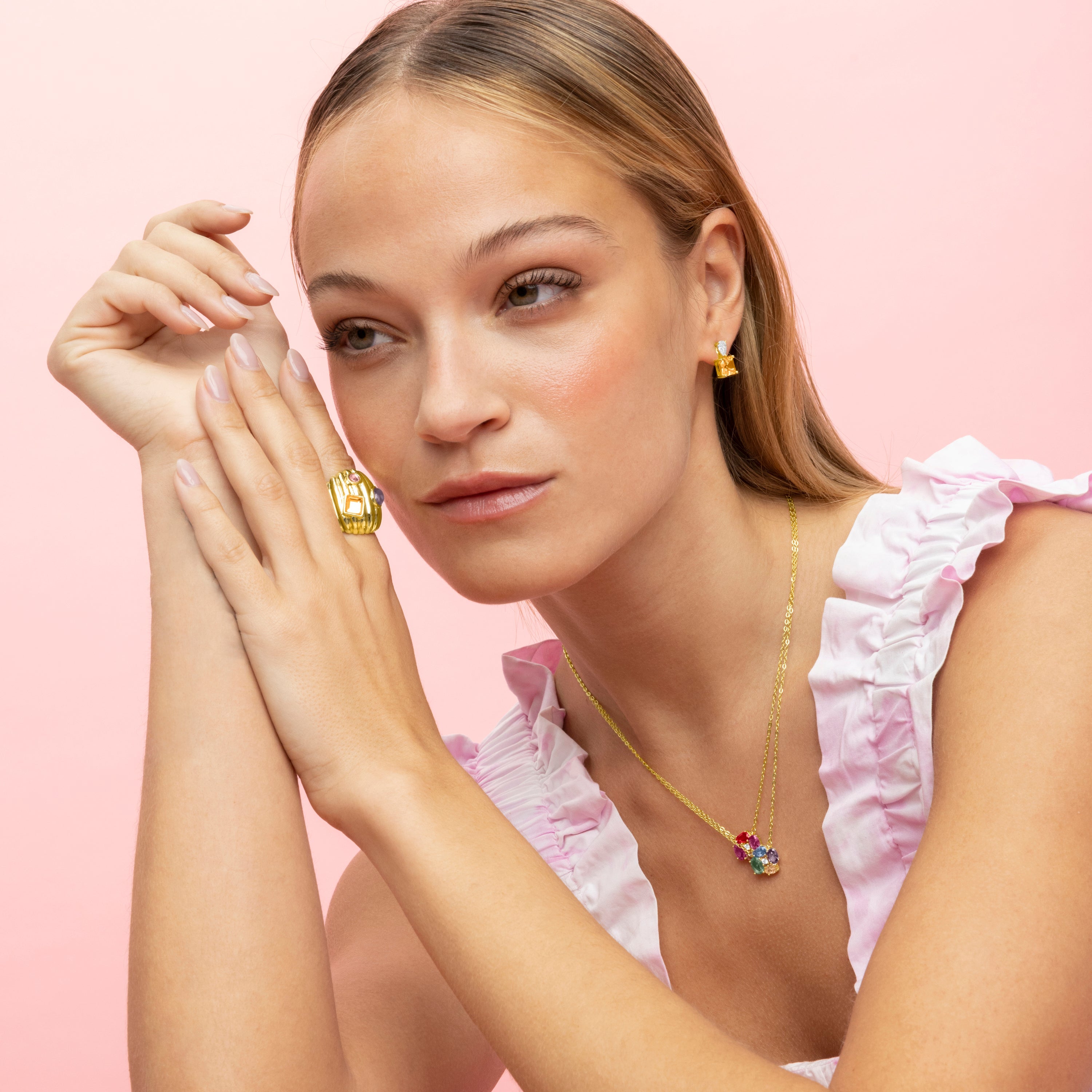 Bague en Cristal Multicolore finition or jaune 18K - Wenya