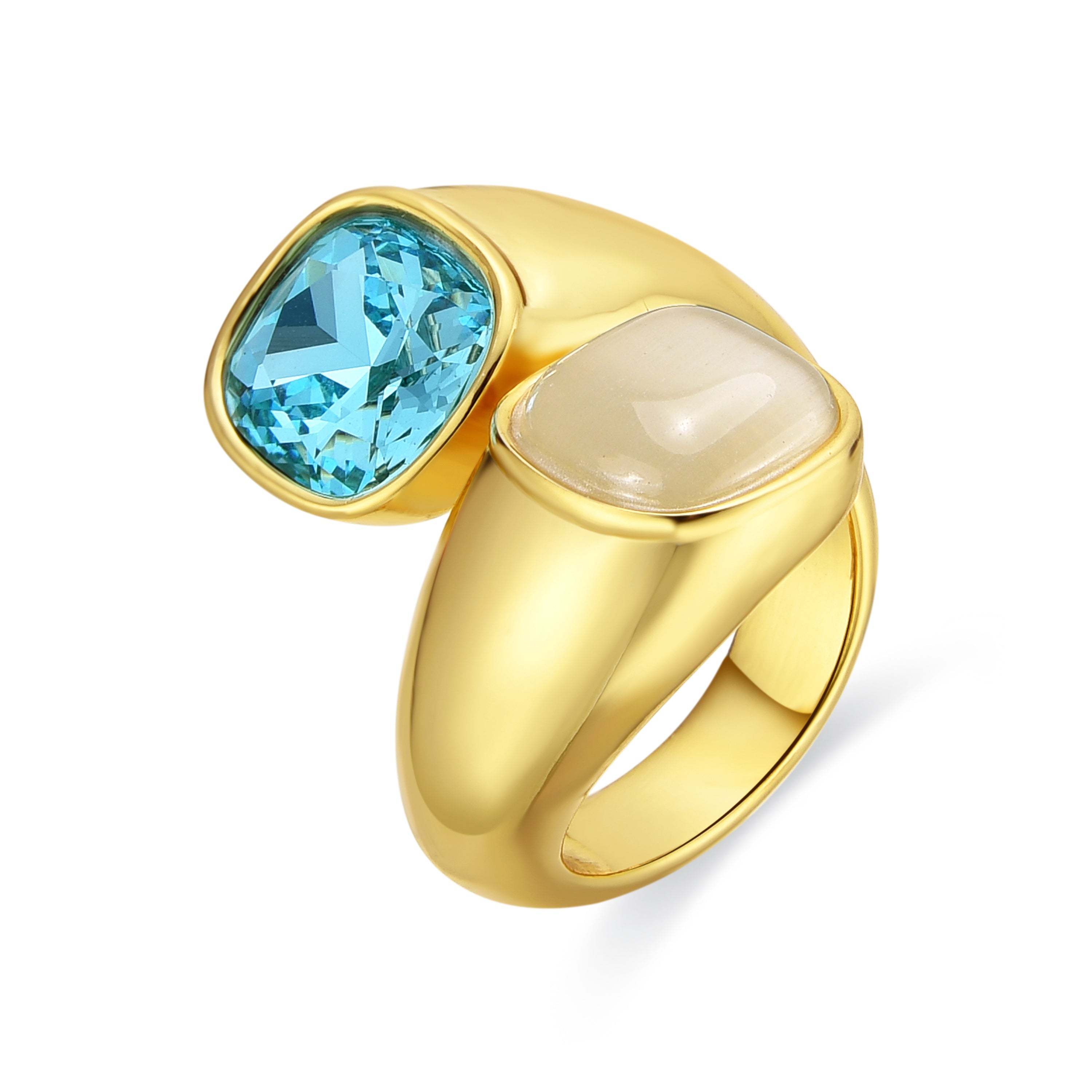 Anillo acabado oro amarillo de 18k y Cristal Azul - Sethi