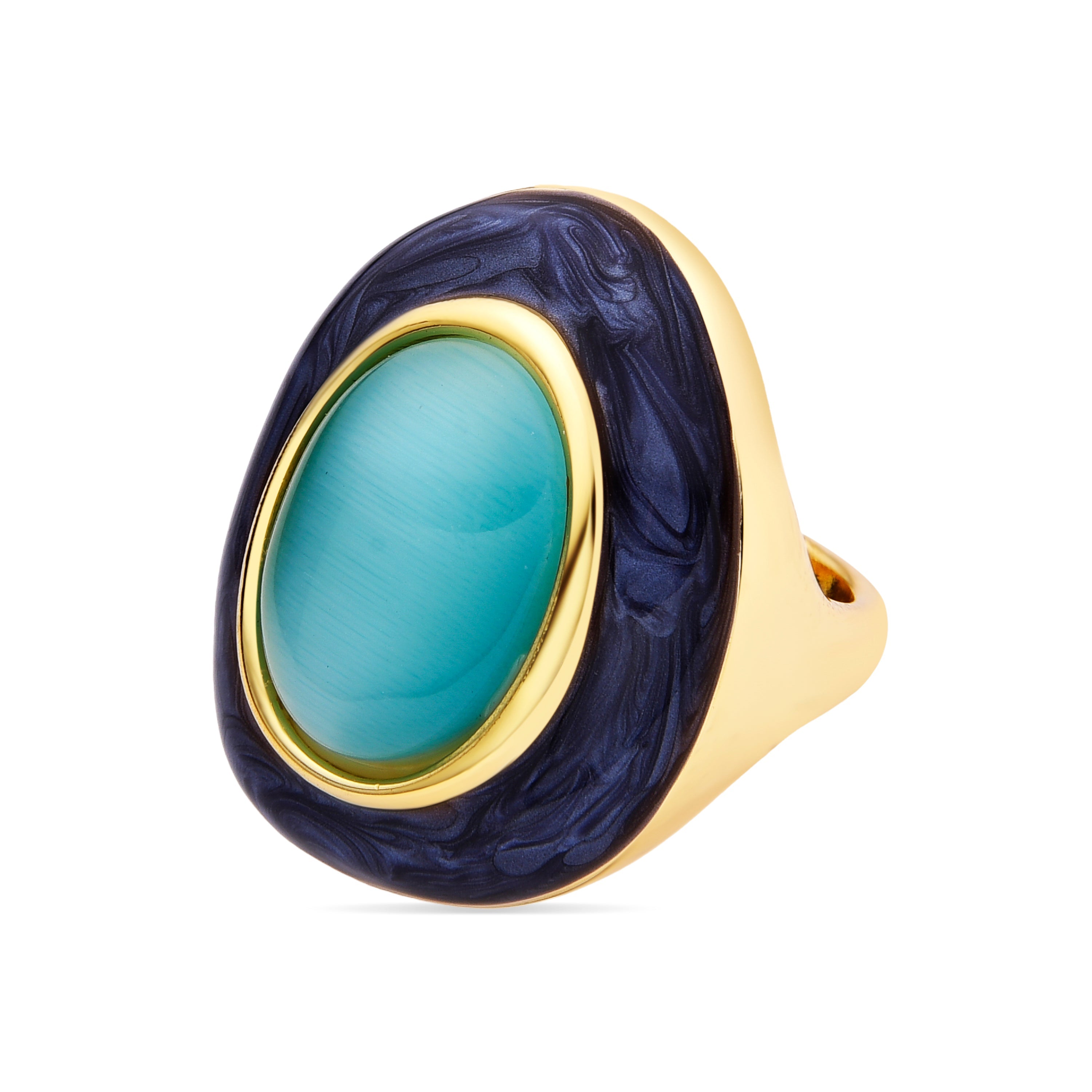 Anillo con Ojo de Gato Azul acabado oro 18k - Gori
