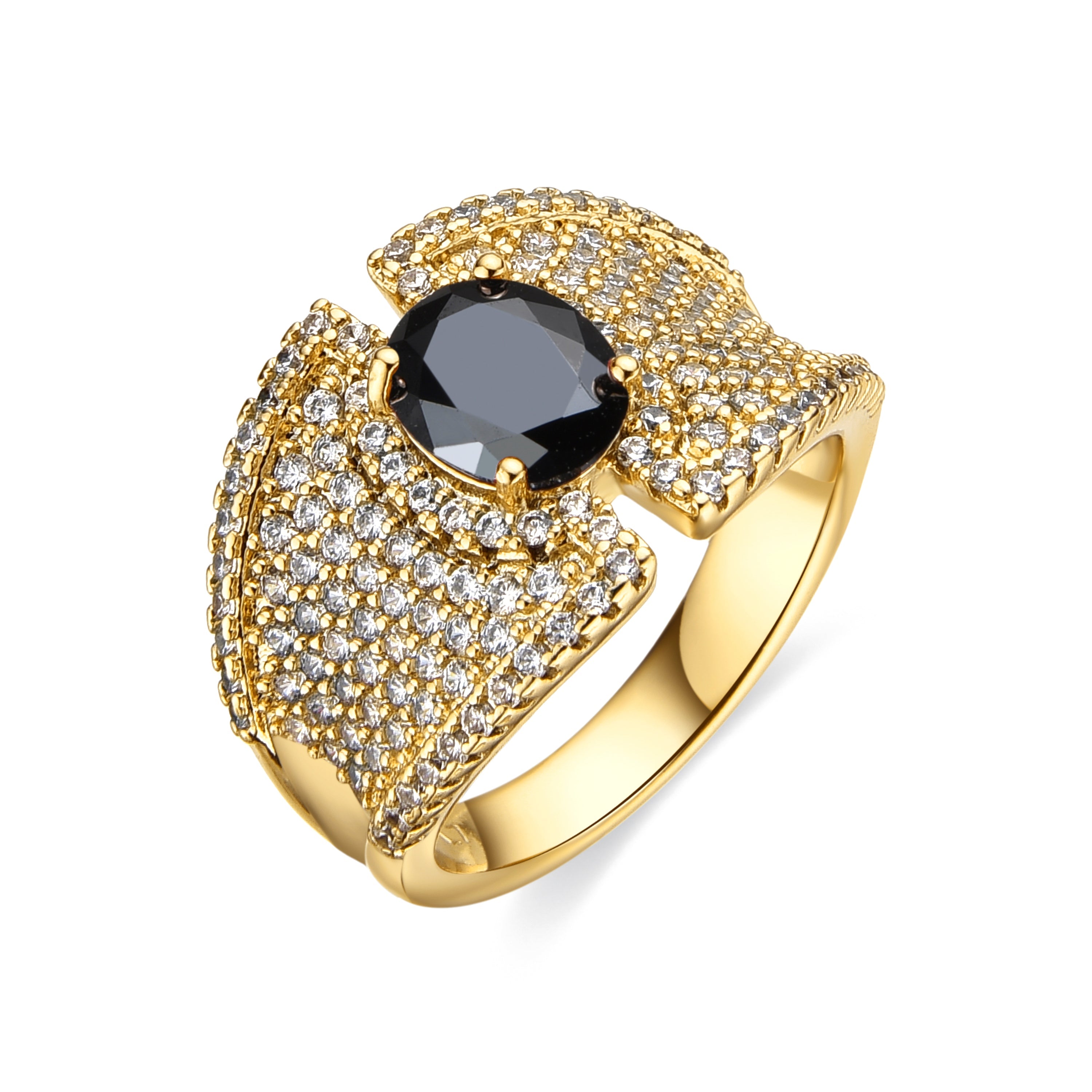 Anillo con Circonita Onix acabado oro 18k - Kiawe