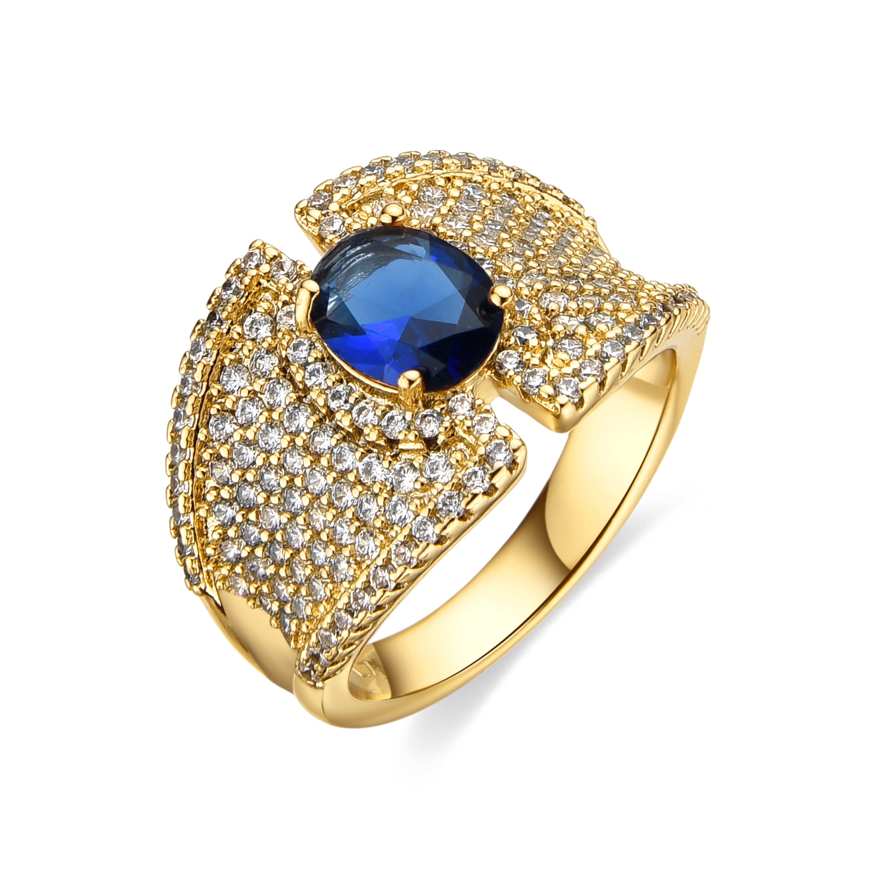 Anillo con Circonita Zafiro acabado oro 18k - Kiawe