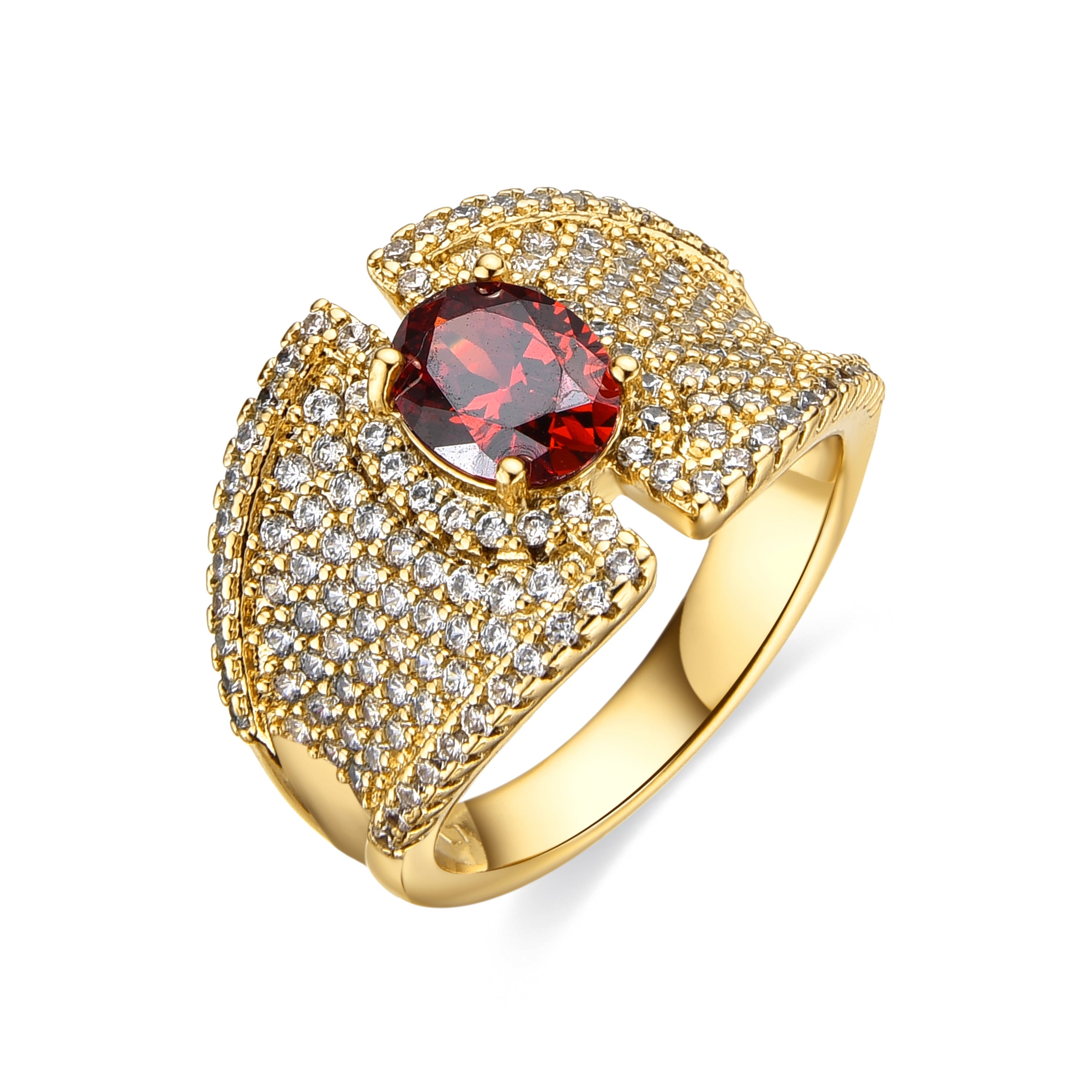 Anillo con Circonita Rubí acabado oro 18k - Kiawe