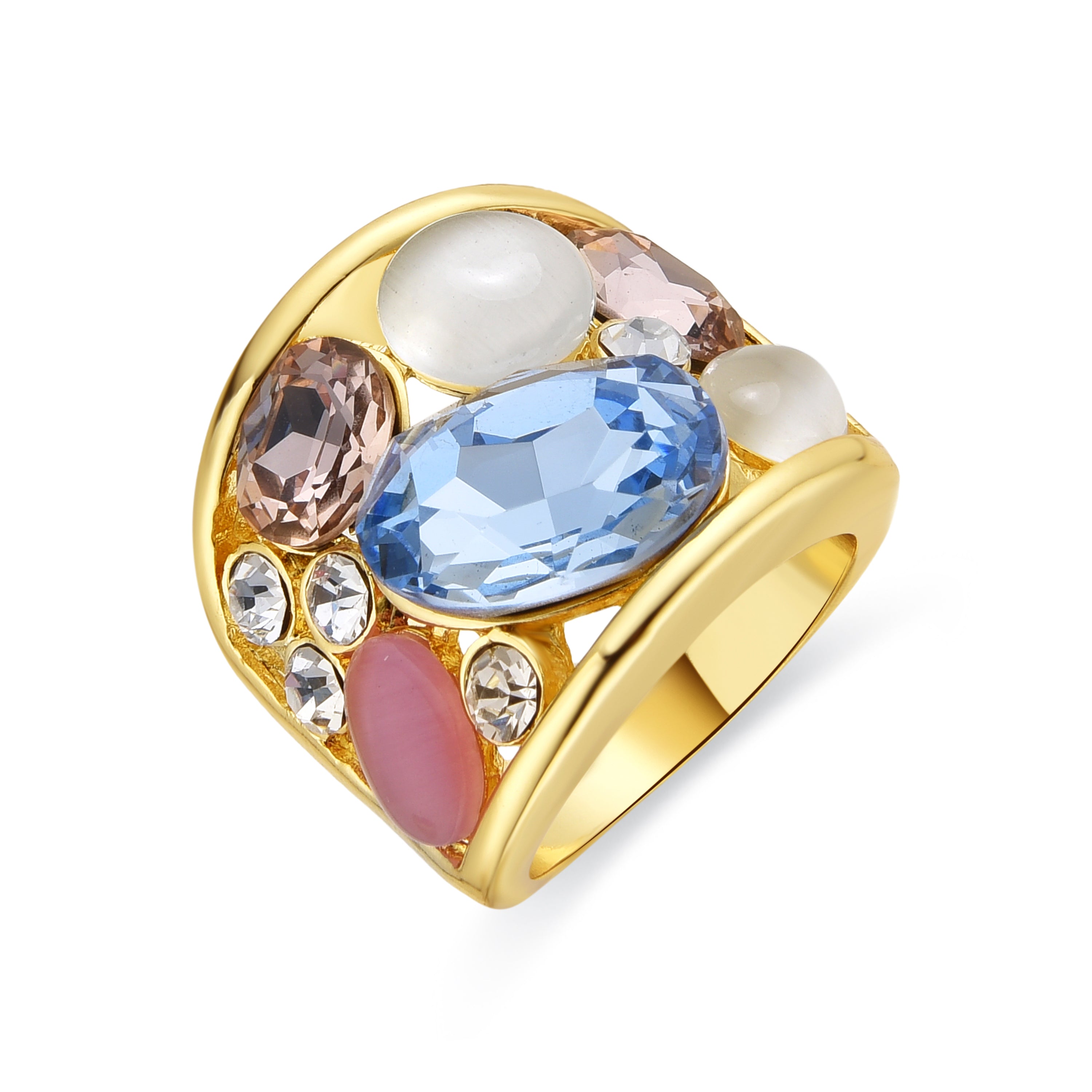 Anillo acabado oro amarillo de 18k y Cristal Multicolor - Sionu