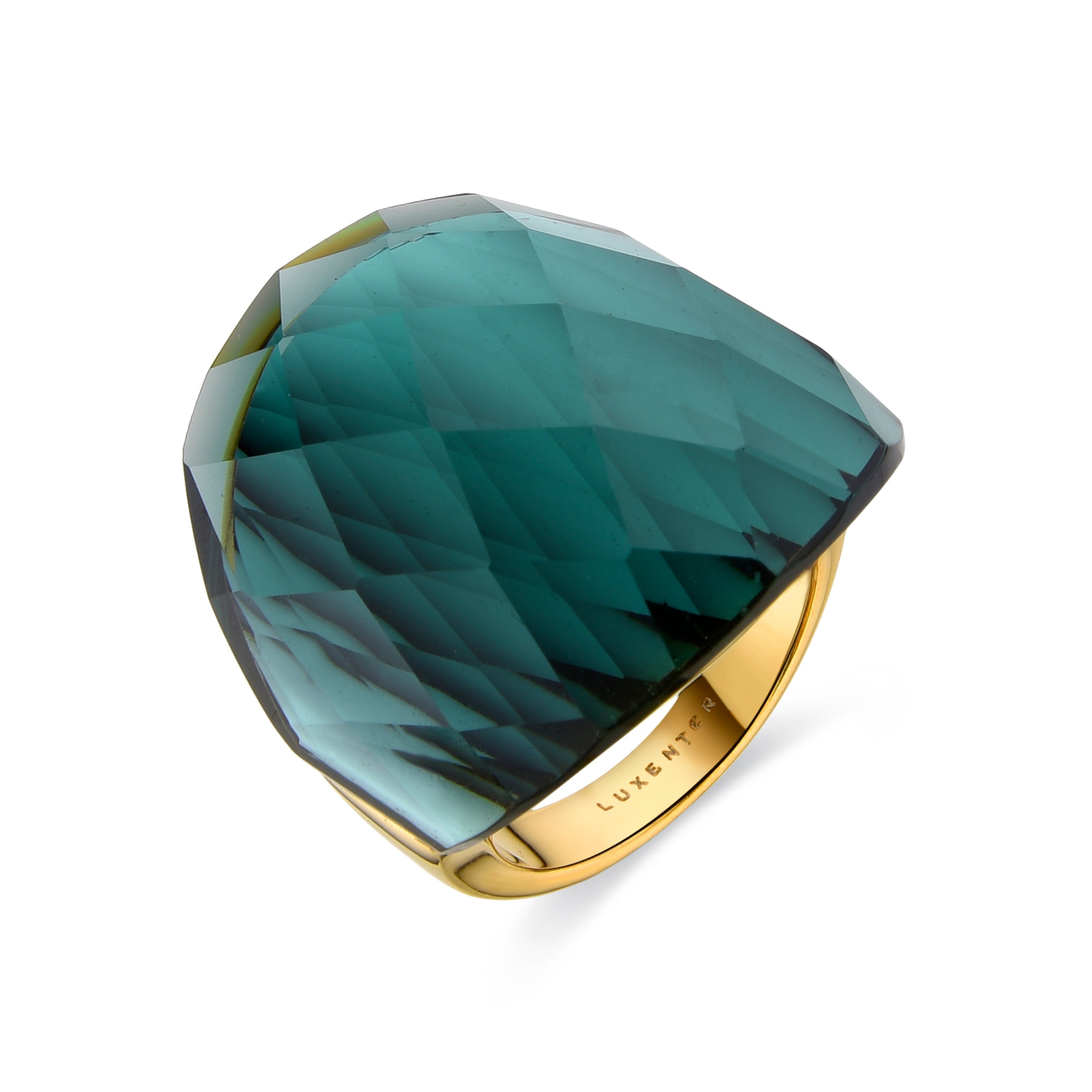 Anillo con Cuarzo Hidrotermal Onix acabado en oro amarillo 18K - Tak
