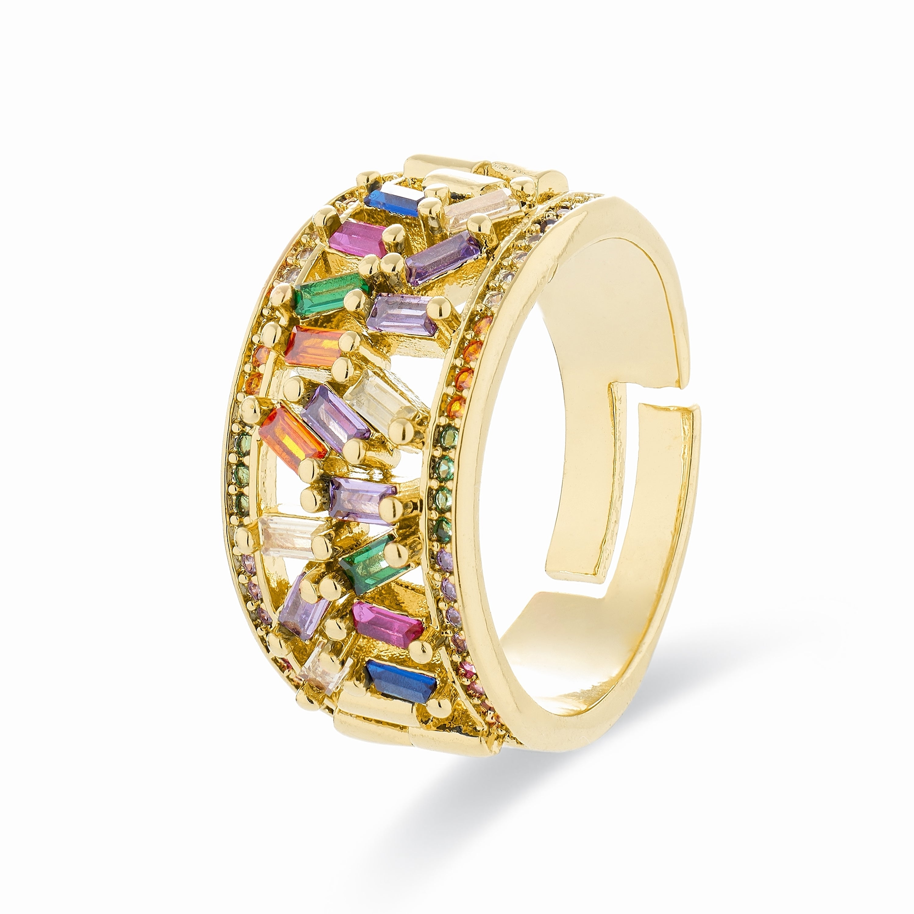 Anillo con Circonita Multicolor acabado en oro amarillo 18K - Fabeu