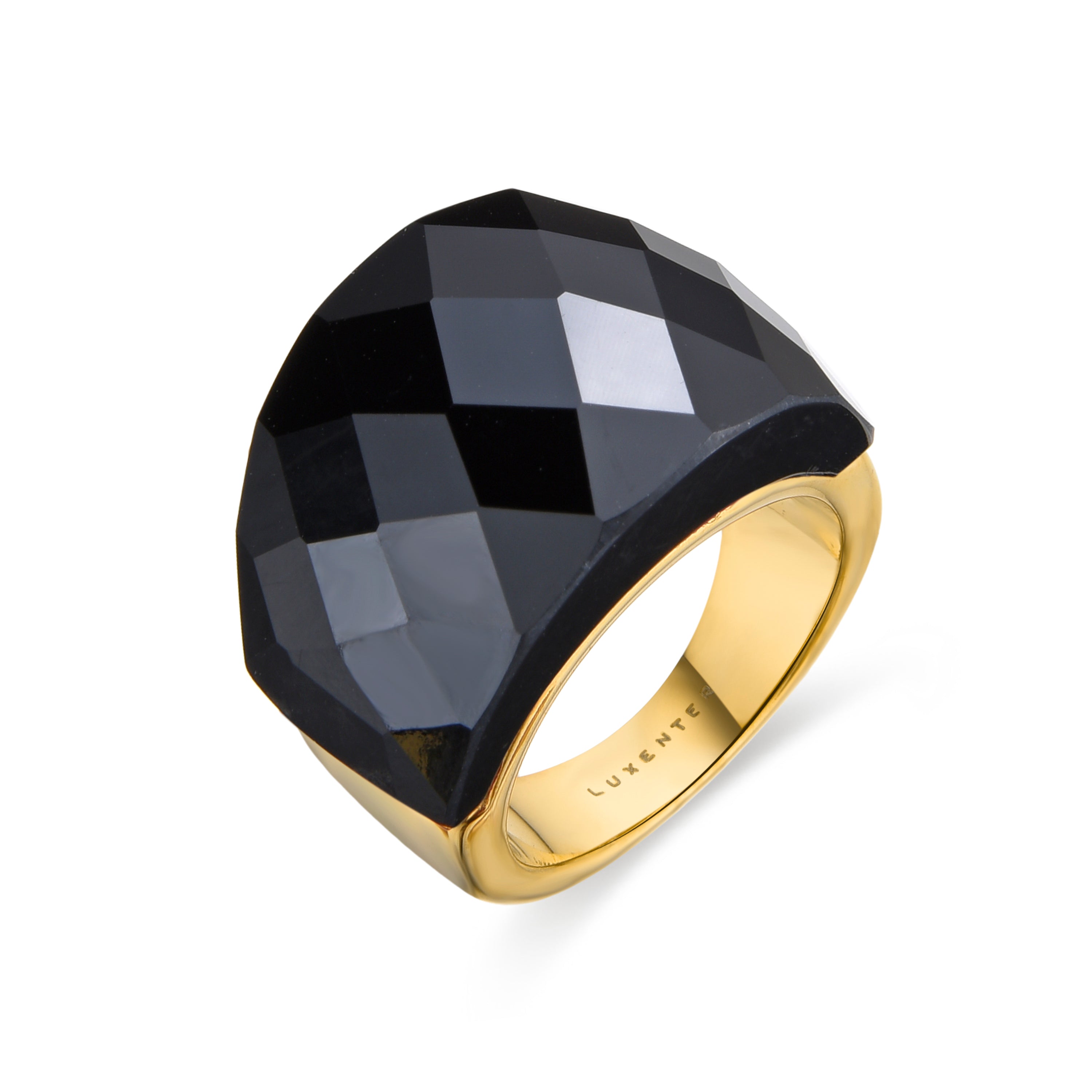 Anillo con Cuarzo Hidrotermal Onix acabado en oro amarillo 18K - Hianvi