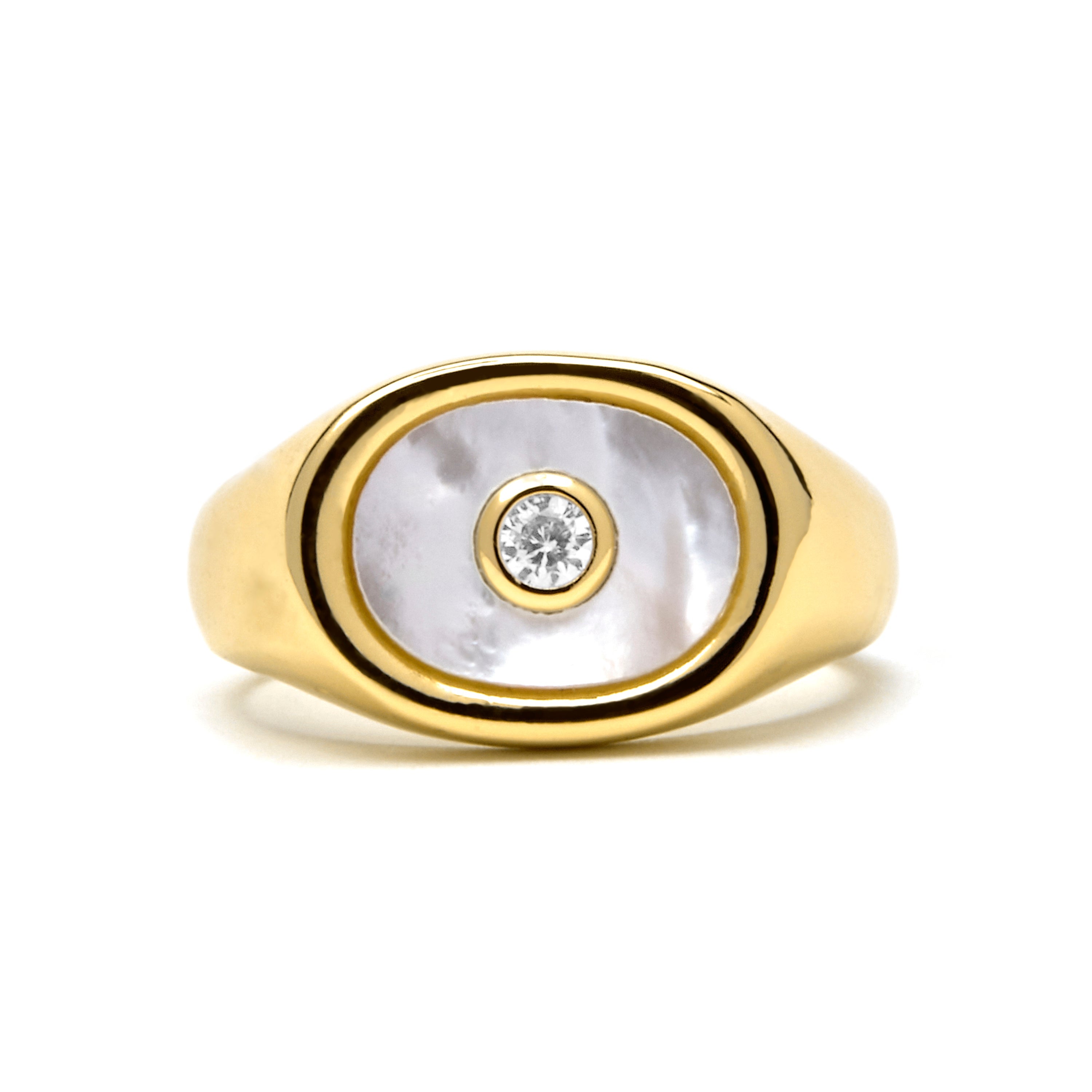 Ring met Witte Moederparel afgewerkt in 18k goud - Staxo
