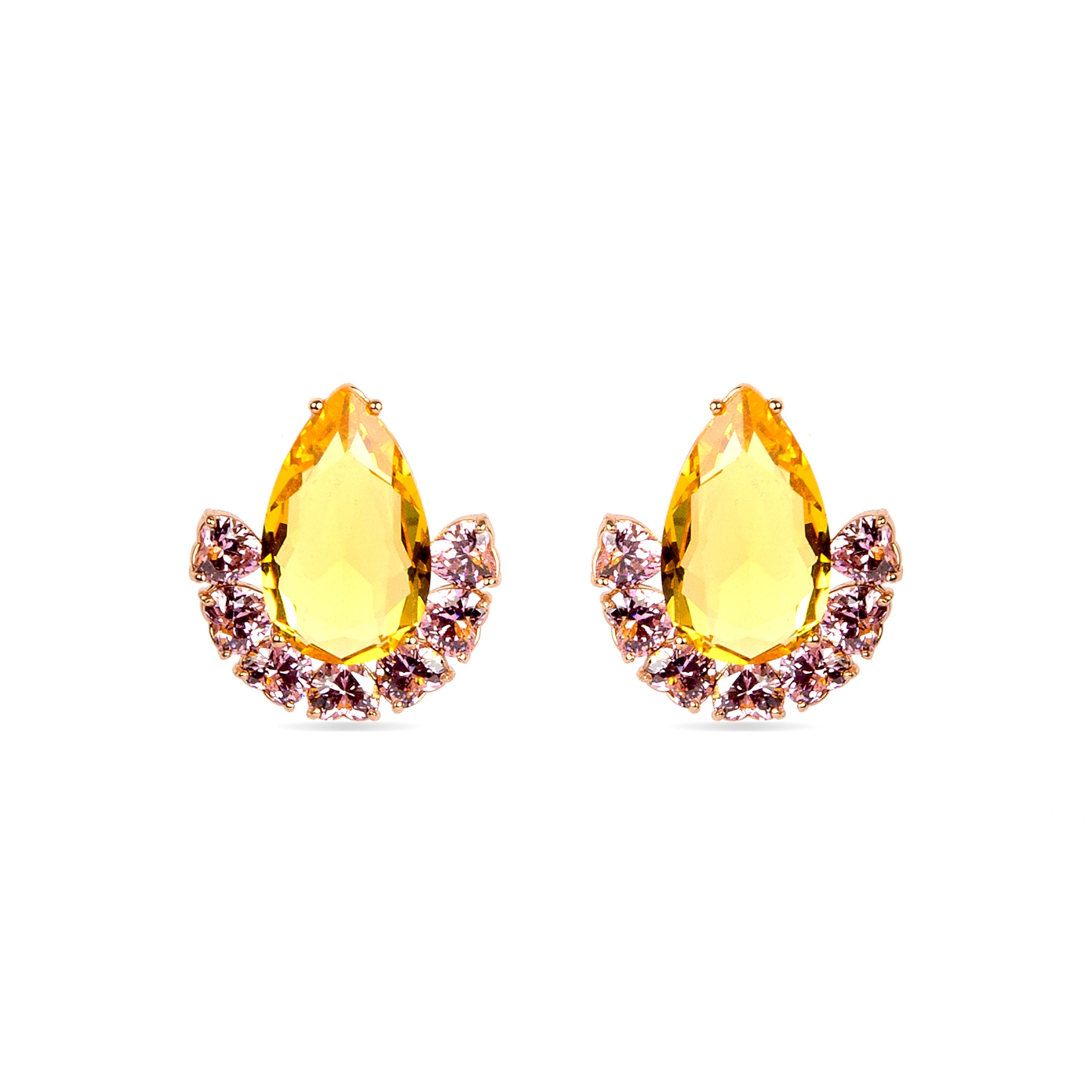 Boucles d'oreilles en circonite béryl doré finies en or rose 18K - Vorian