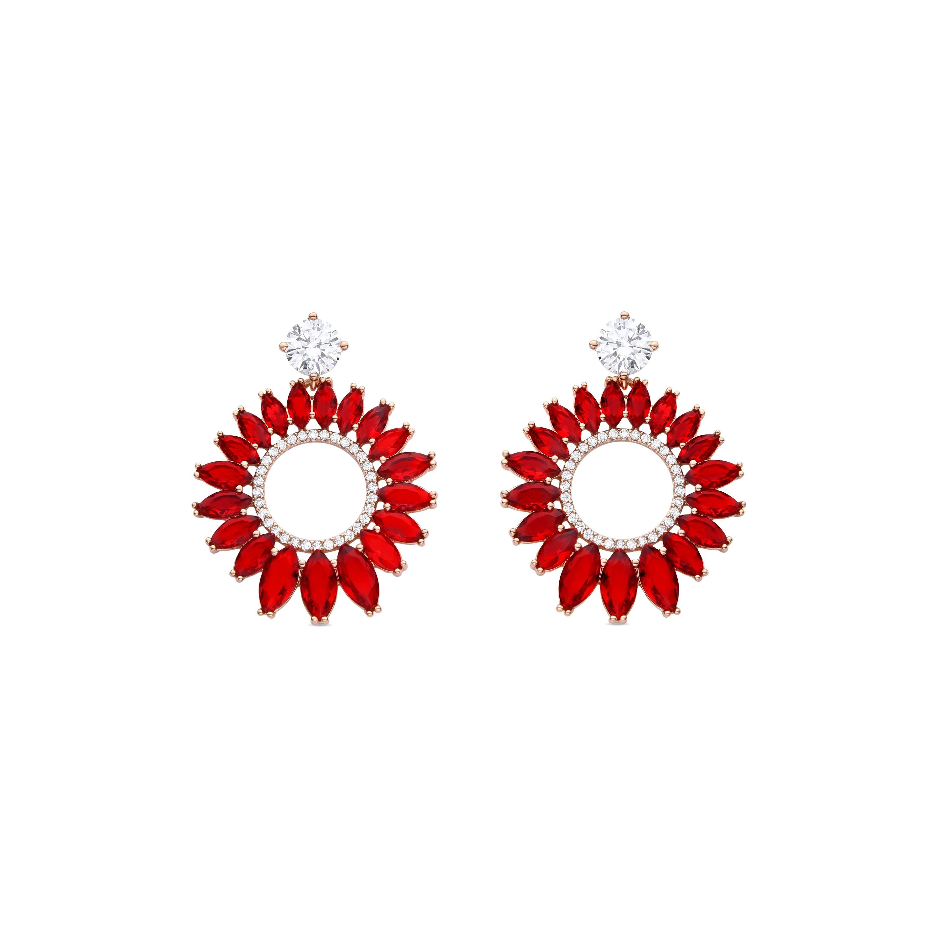 Pendientes de Cristal Rojo acabados en oro rosa 18K - Lelyl