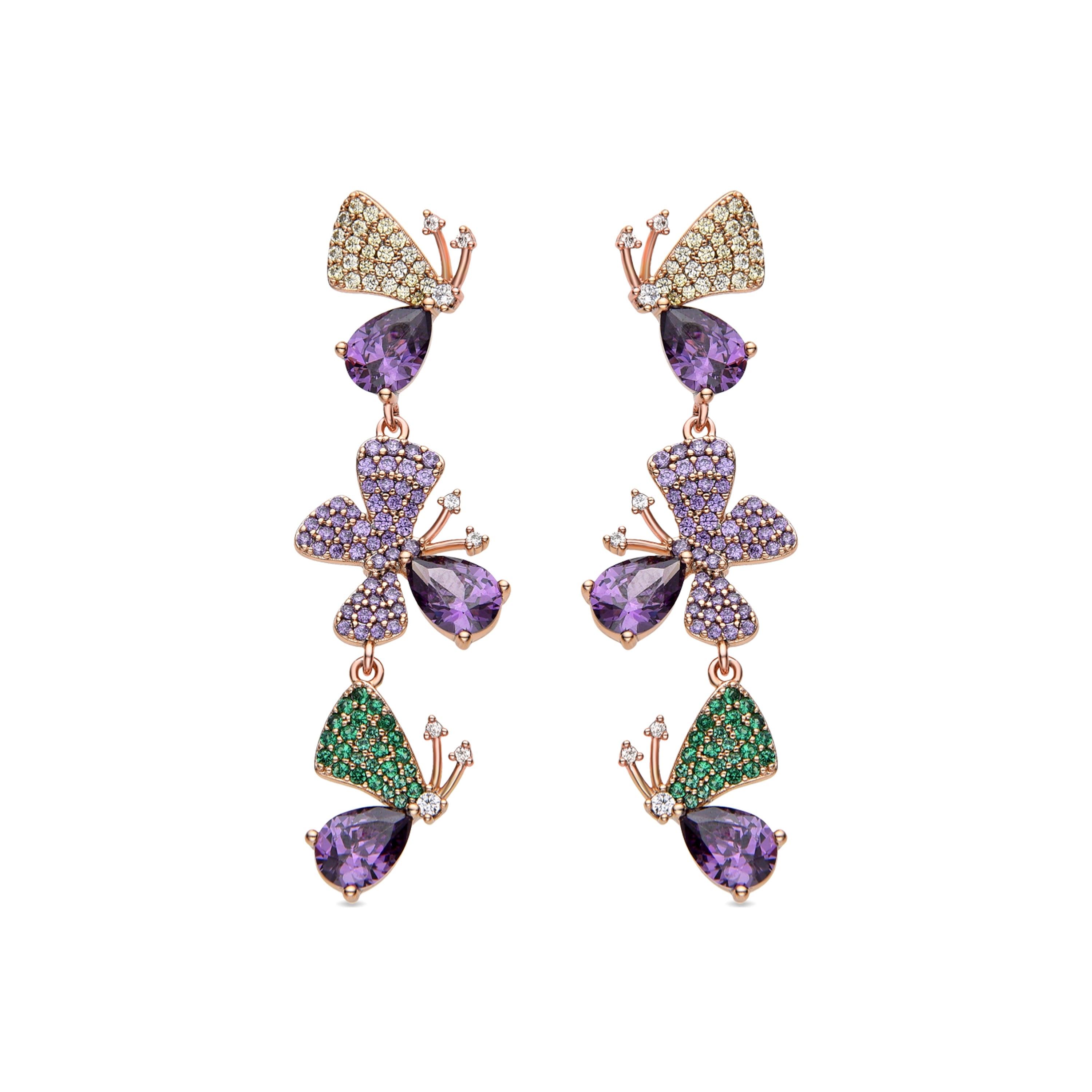 Pendientes de Circonita Amatista acabados en oro rosa 18K- Haula