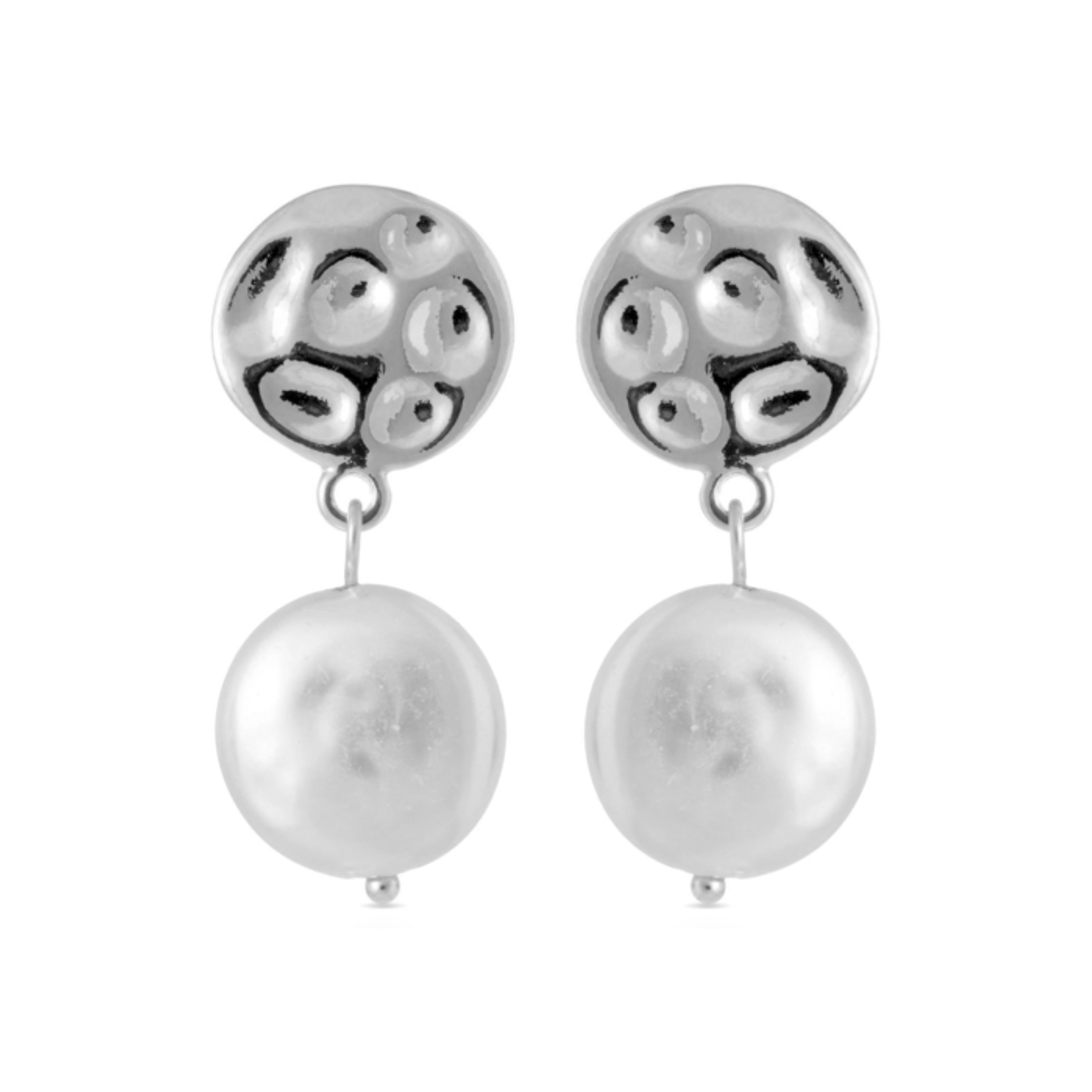 Pendientes de Perla Blanca acabados en rodio - Durdana