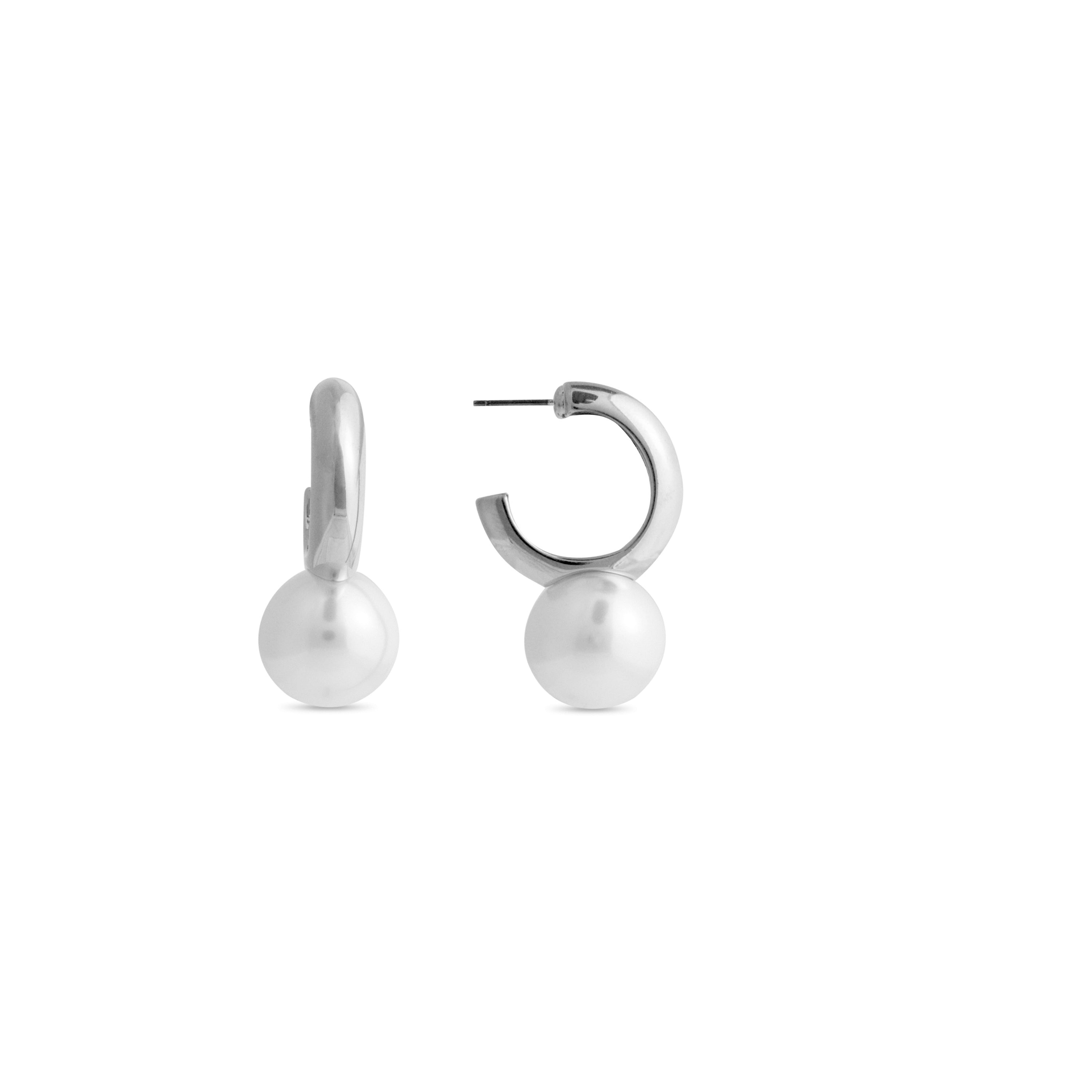 Pendientes de Perla Blanca acabados en rodio - Nesh