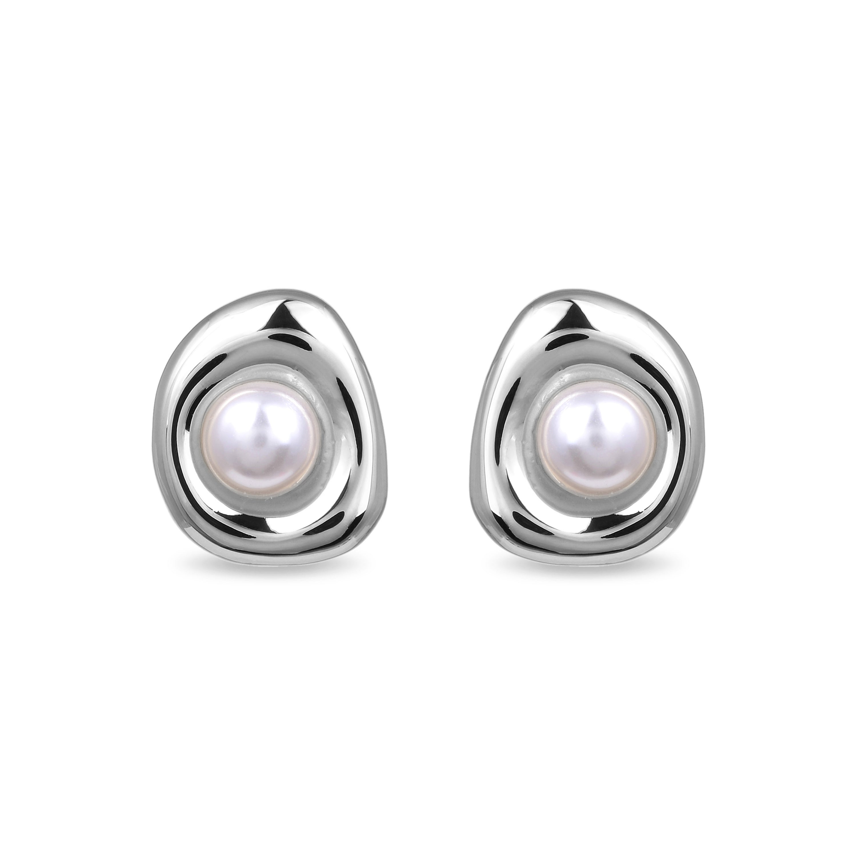 Pendientes de Perla Blanca acabados en rodio - Xerkor