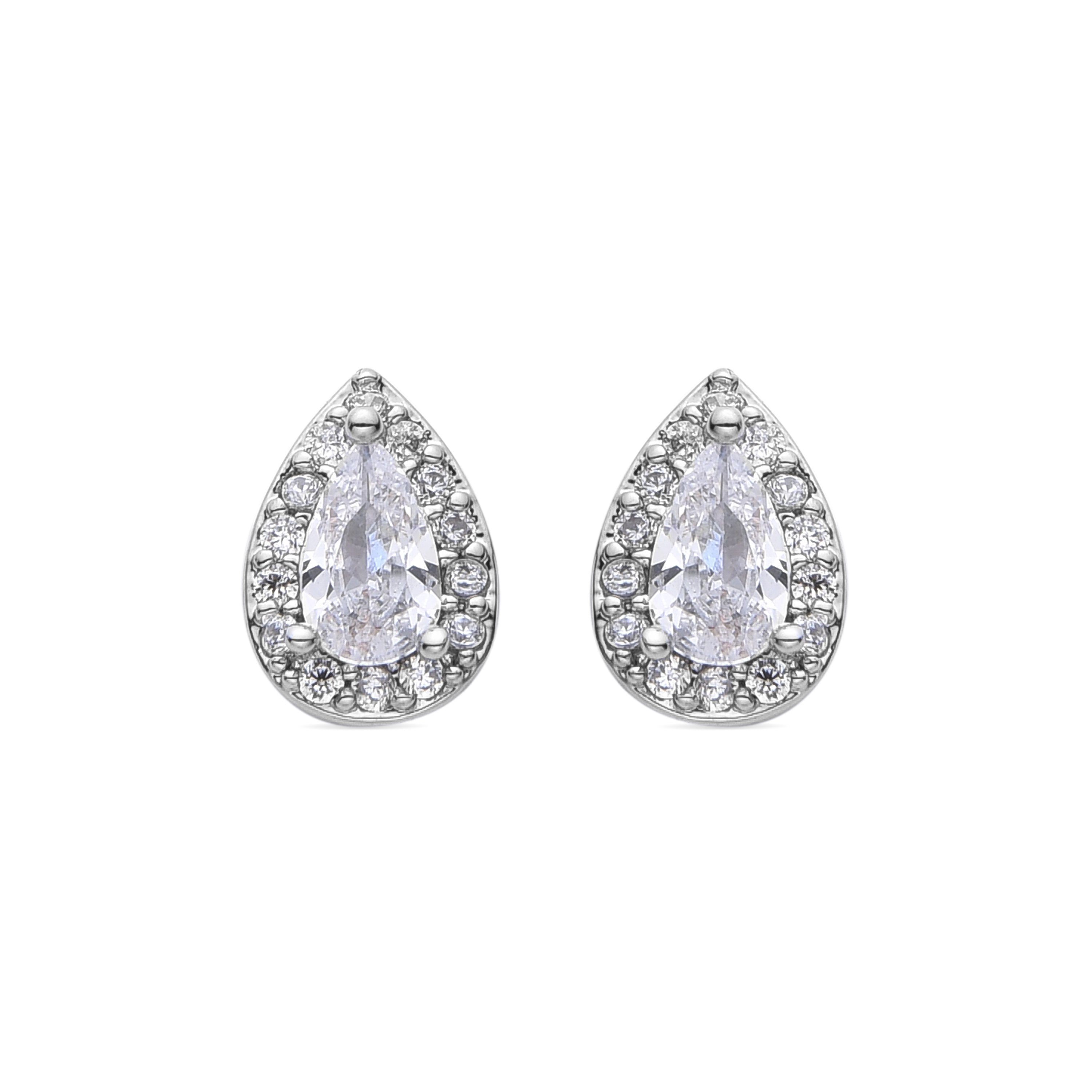 Boucles d'oreilles en zirconium brillant finies en rhodium - Meiga