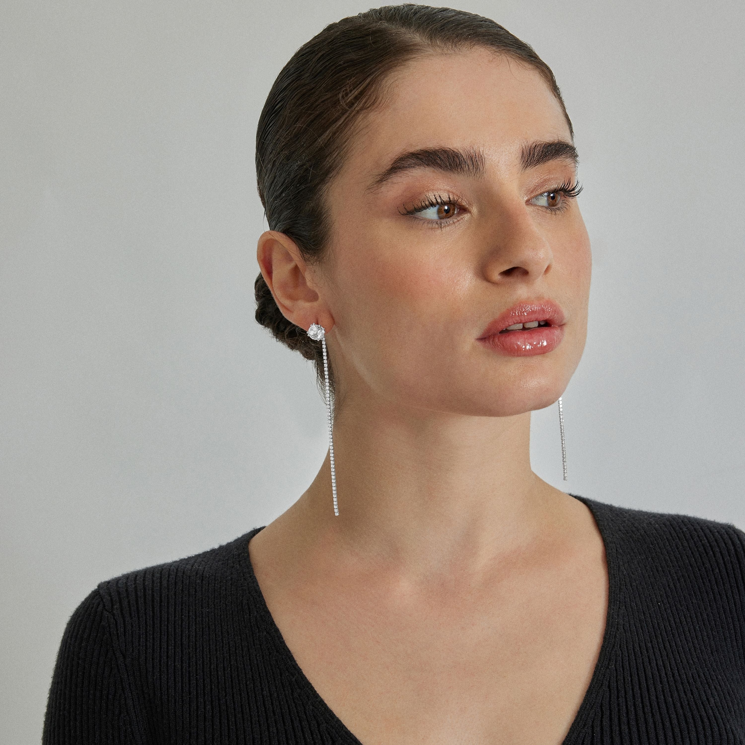 Boucles d'oreilles en zirconium brillant finies en rhodium - Kyur