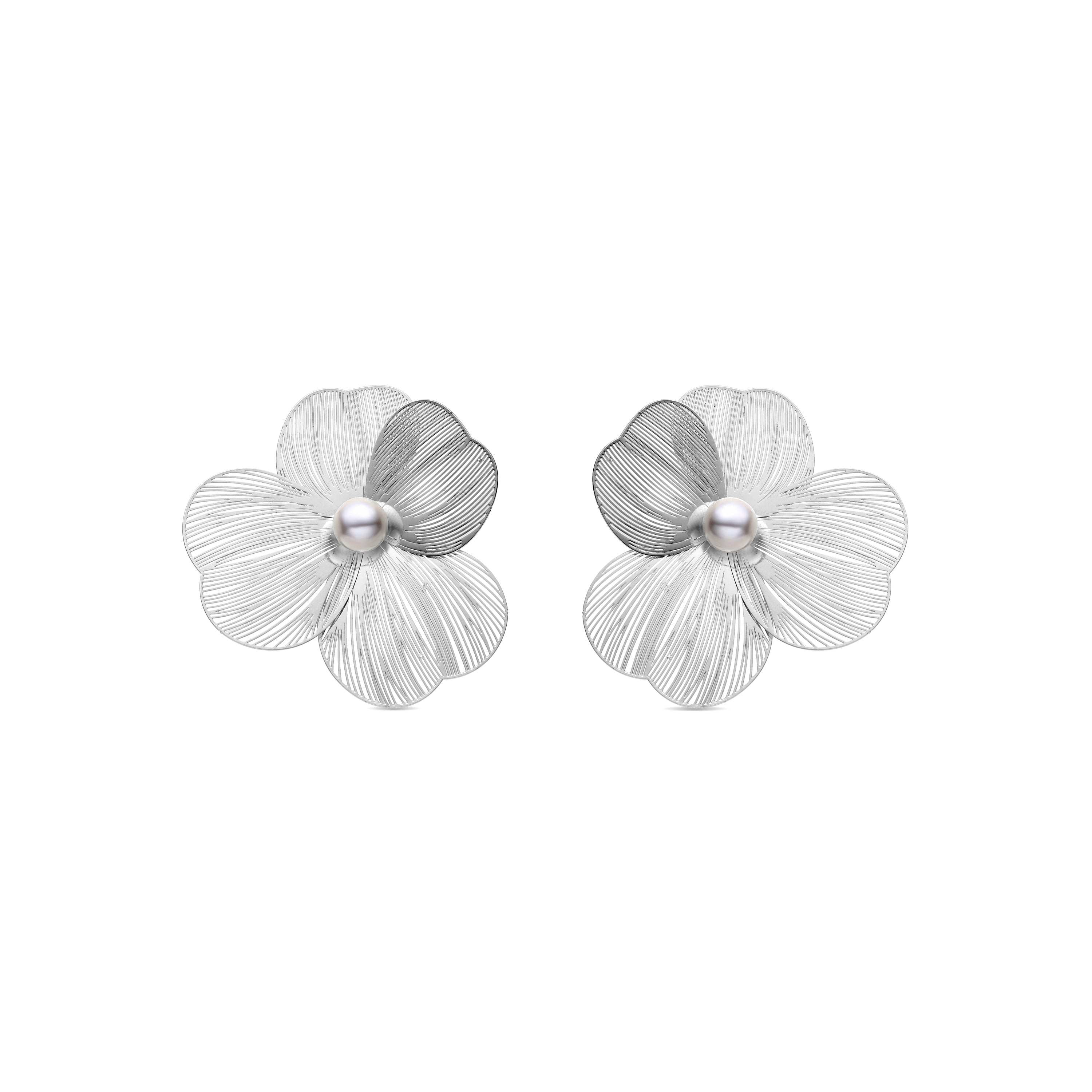 Pendientes de Perla Blanca acabados en rodio - Leina