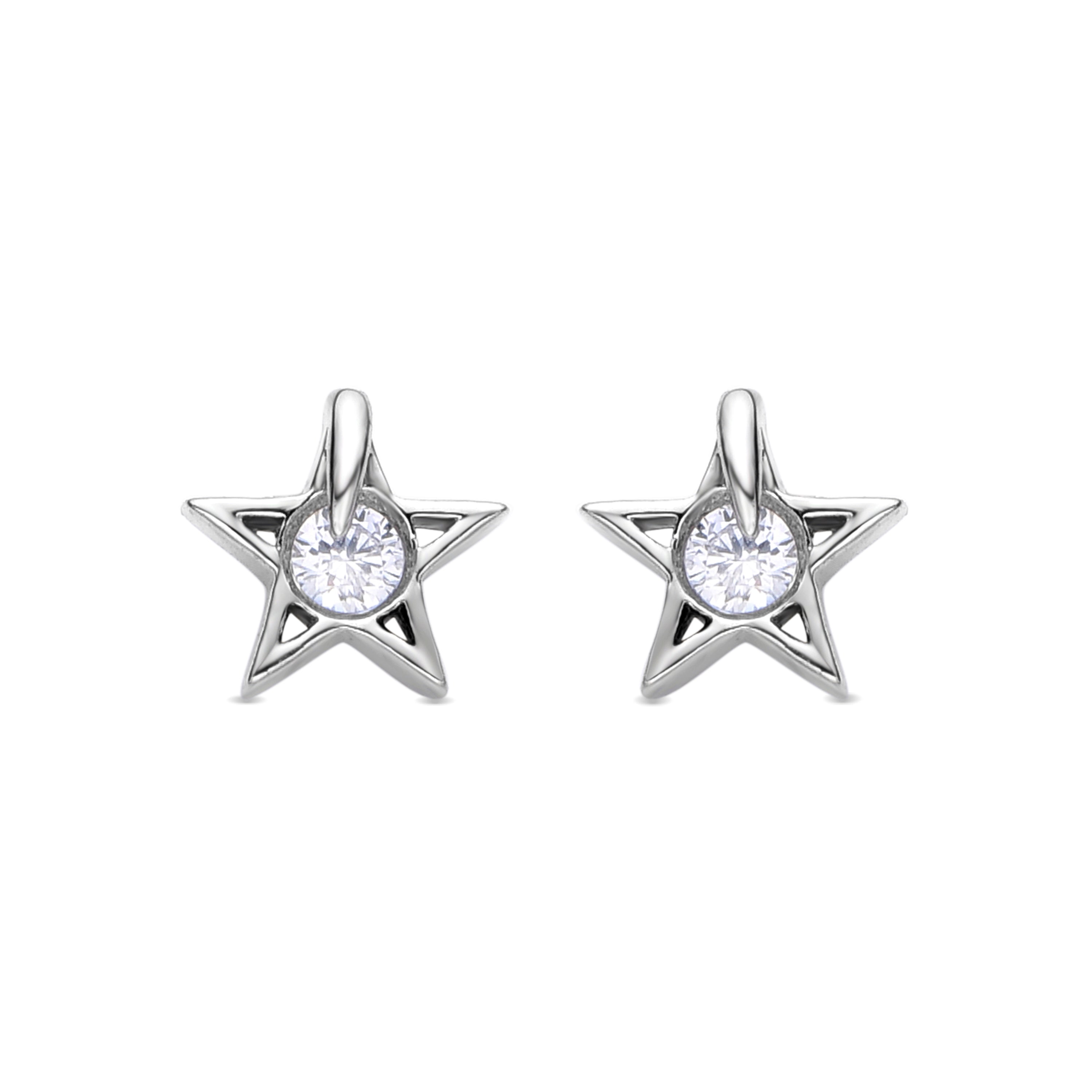 Pendientes de Circonita Brillante acabados en rodio - Faria