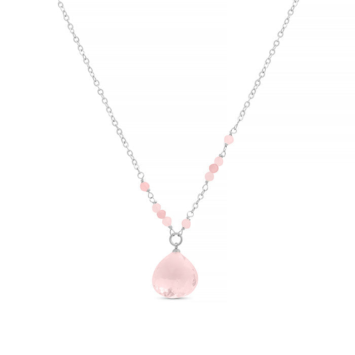 Collar de Cuarzo Rosa acabado en rodio - Zoqoyi