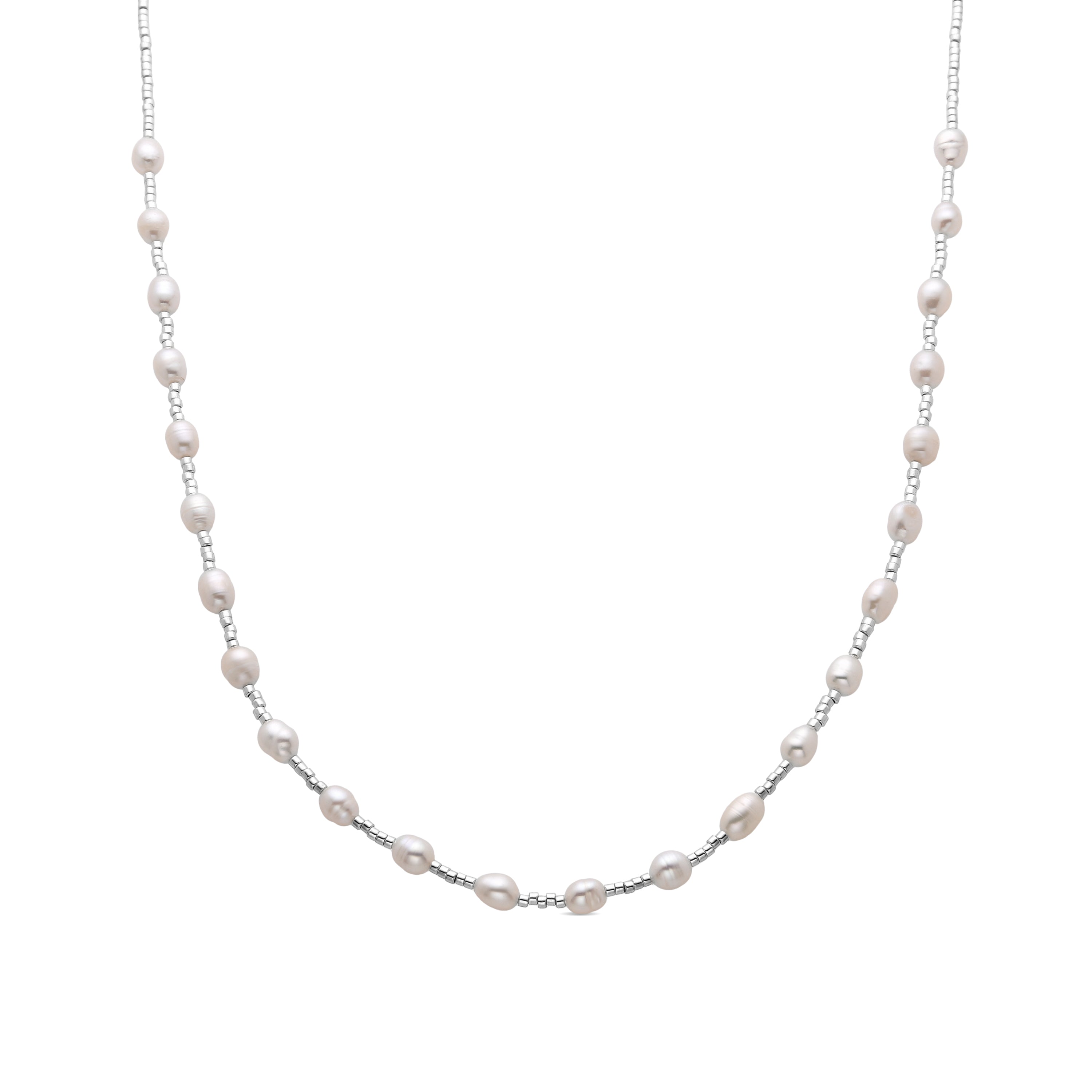 Collana di Perle Bianche finita in rodio - Tartys