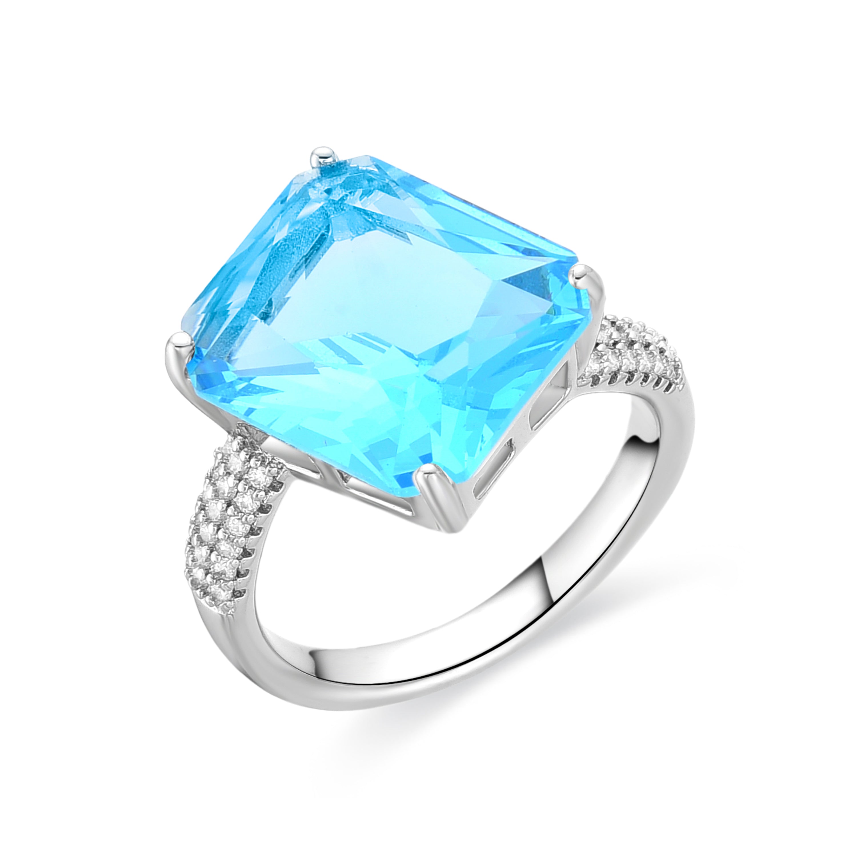 Anillo con Circonita Topacio Azul acabado en rodio - Anfay